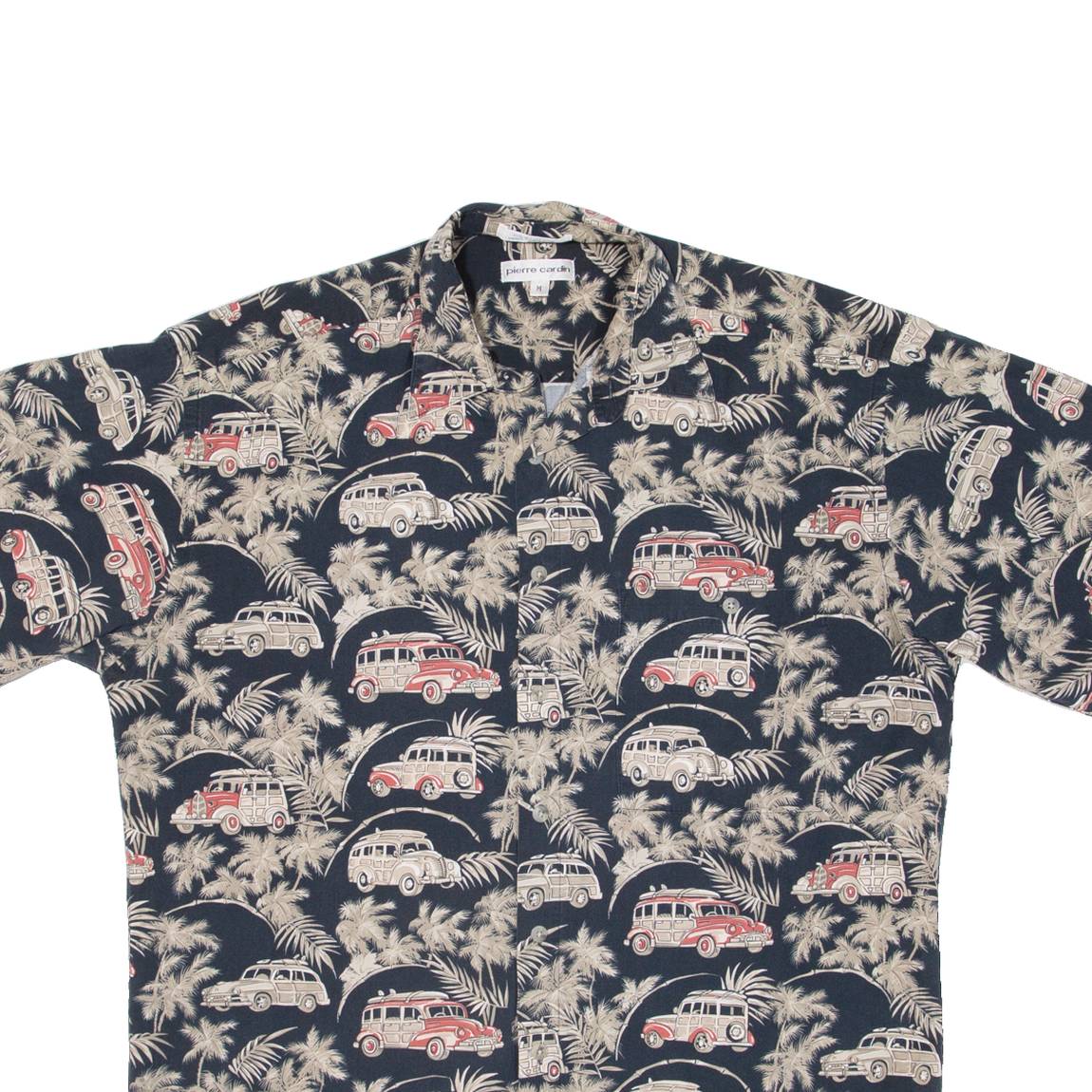 PIERRE CARDIN Mens Hawaiian Shirt Black Floral M