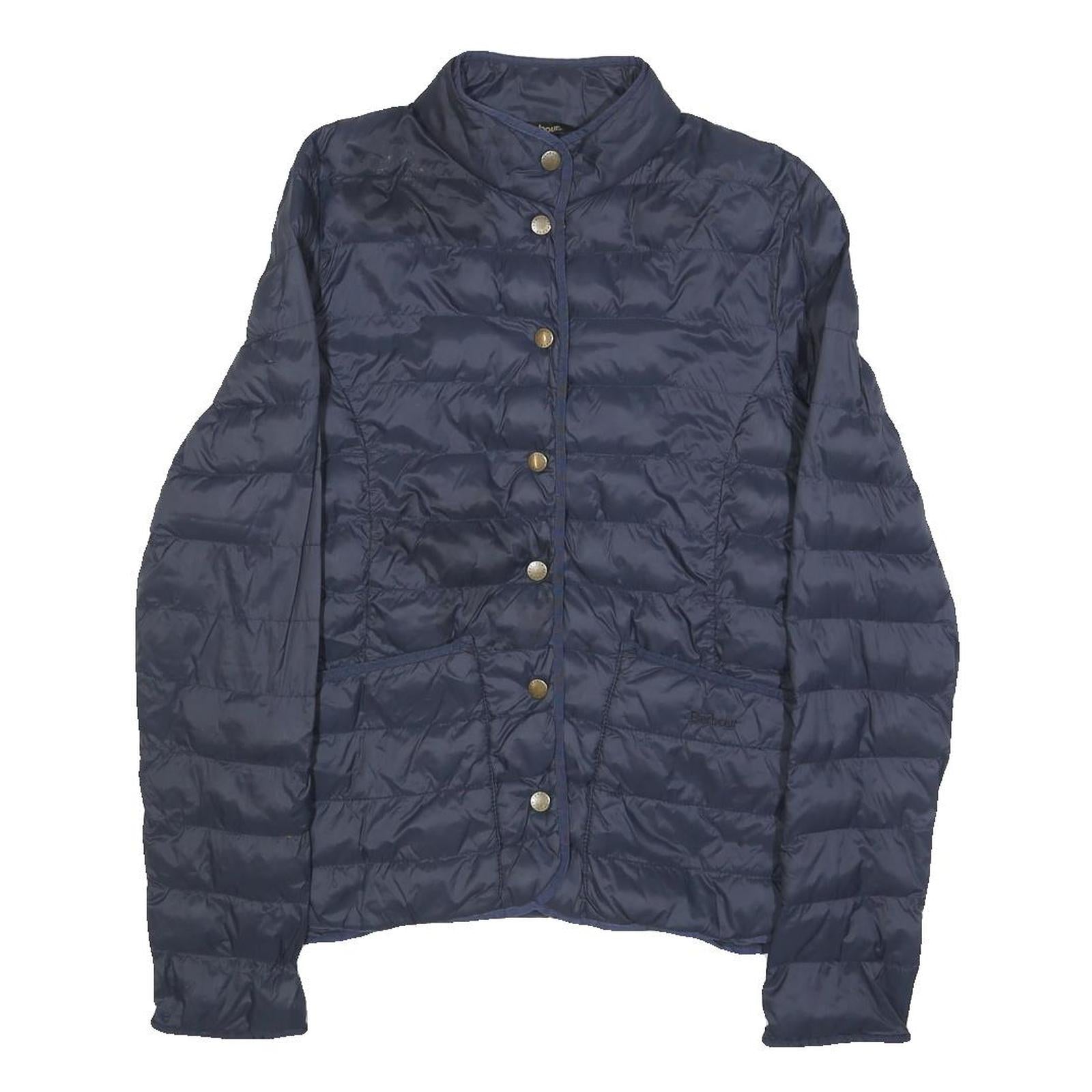 BARBOUR Womens Navy Blue Quilted Jacket UK 8 Polyamide Button Fastening