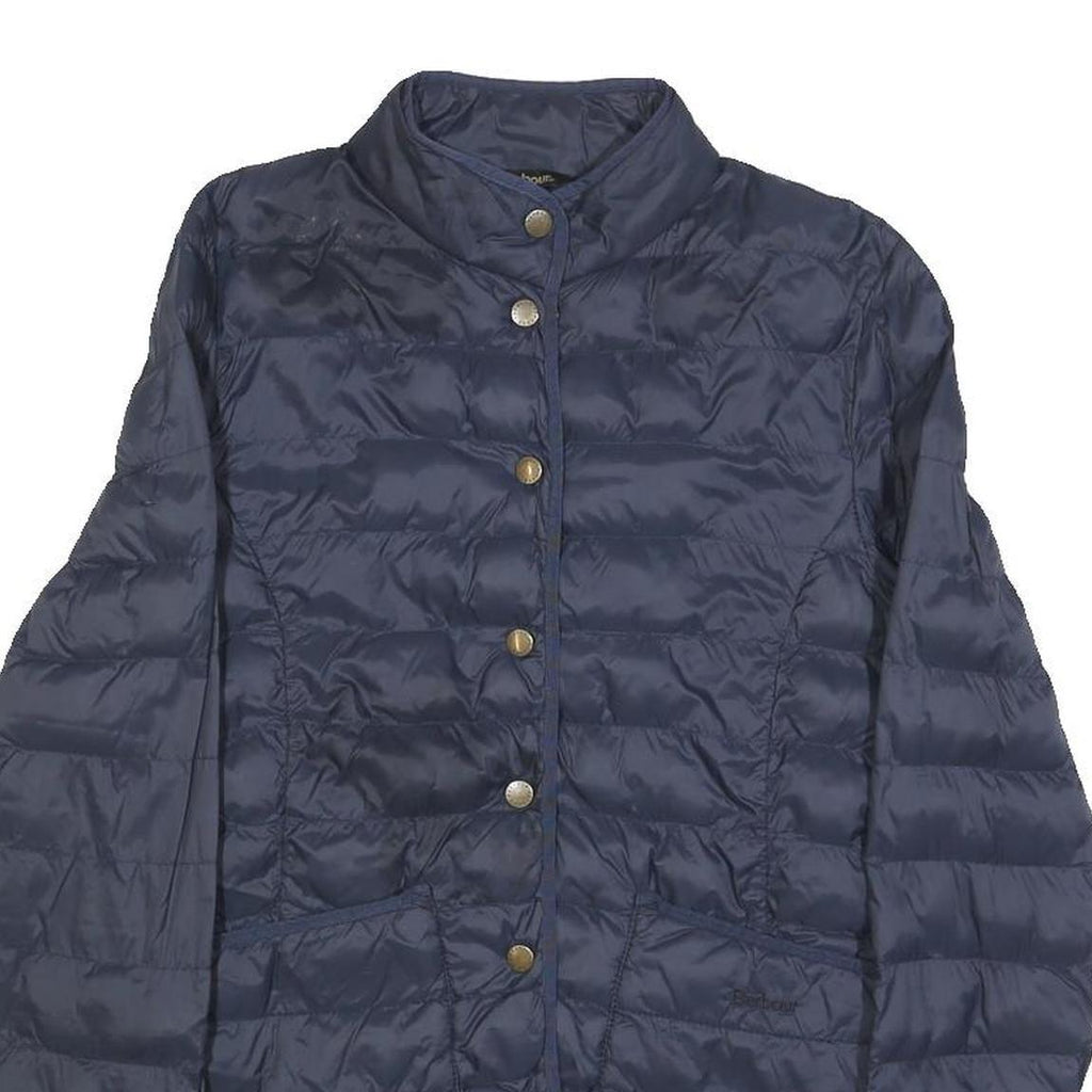 BARBOUR Womens Navy Blue Quilted Jacket UK 8 Polyamide Button Fastening