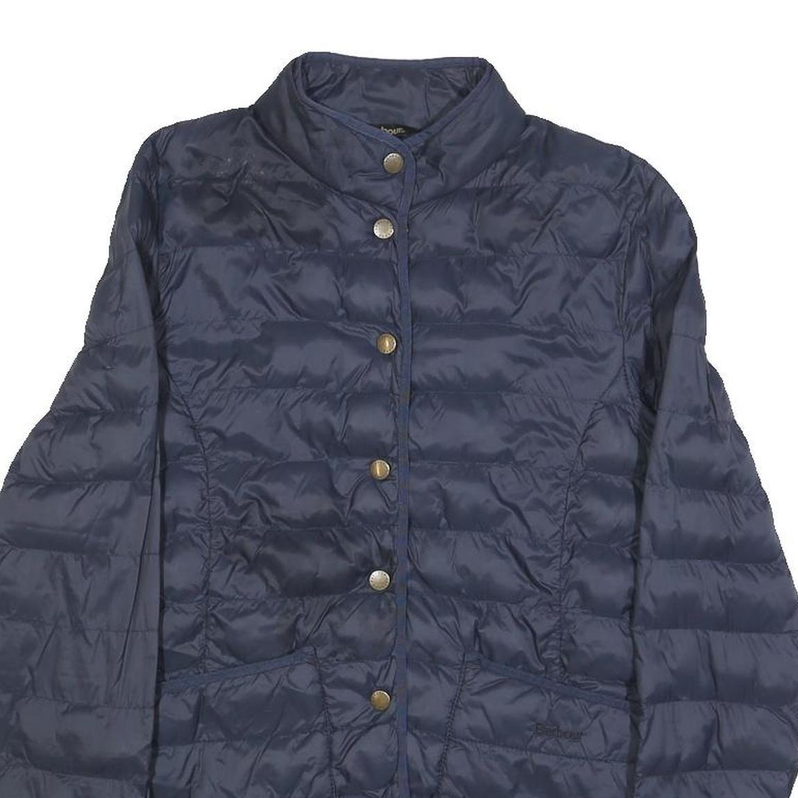 BARBOUR Womens Navy Blue Quilted Jacket UK 8 Polyamide Button Fastening