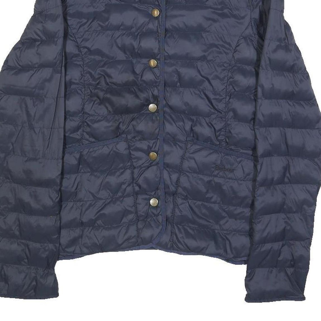 BARBOUR Womens Navy Blue Quilted Jacket UK 8 Polyamide Button Fastening
