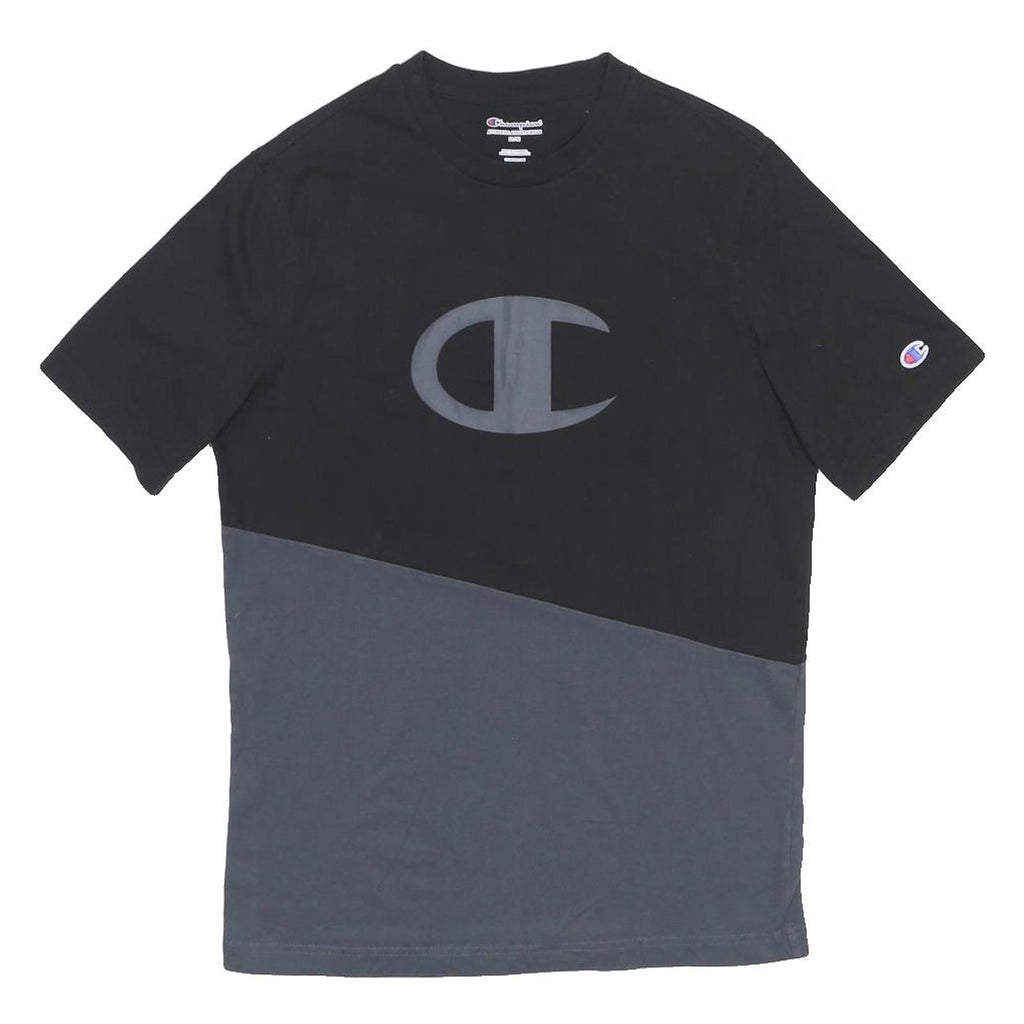 CHAMPION Mens Black & Grey Logo Graphic T-Shirt M Short Sleeve Crew Neck Casual