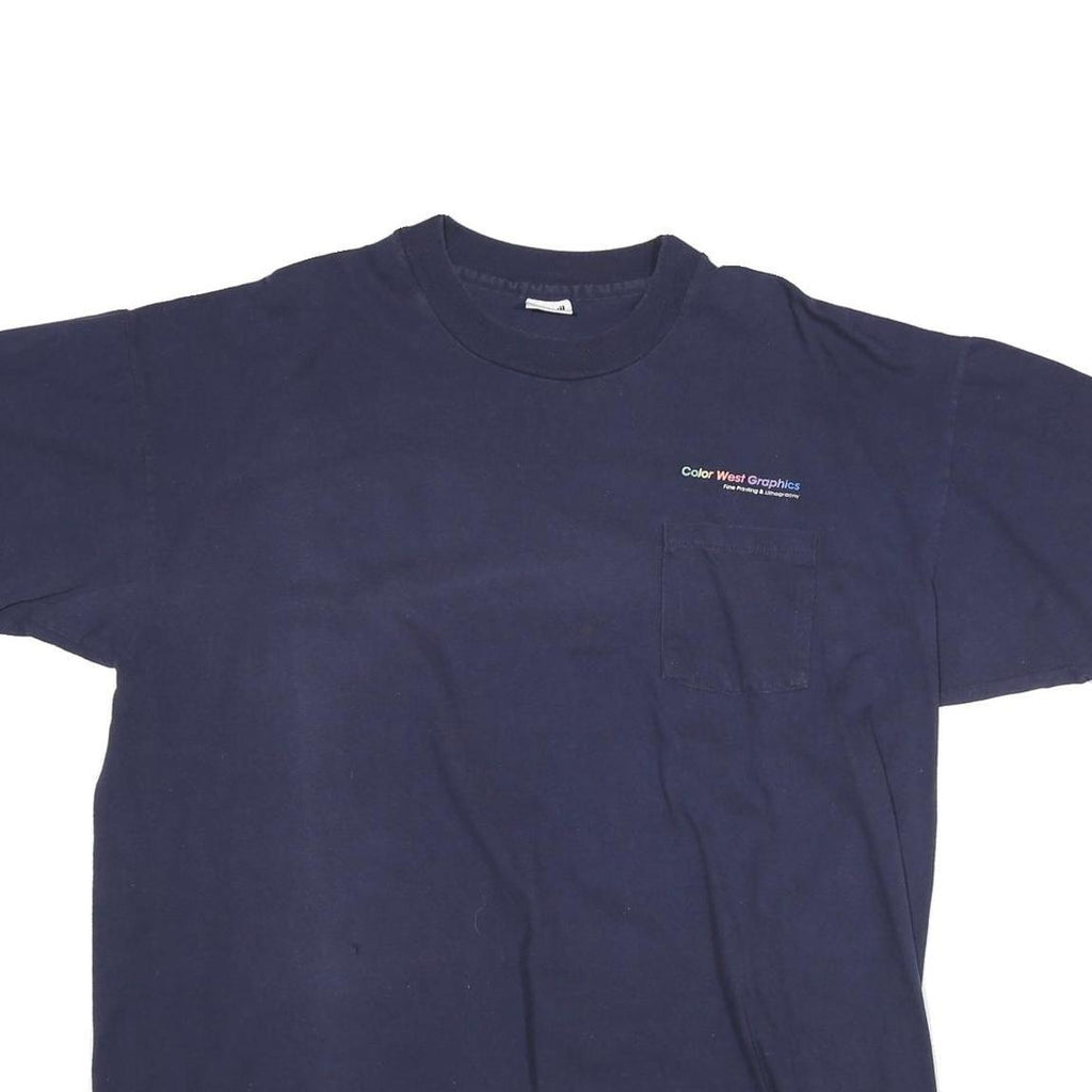 ANVIL Mens Navy Blue 2XL Short Sleeve Crew Neck Cotton Blend Pocket T-Shirt Logo