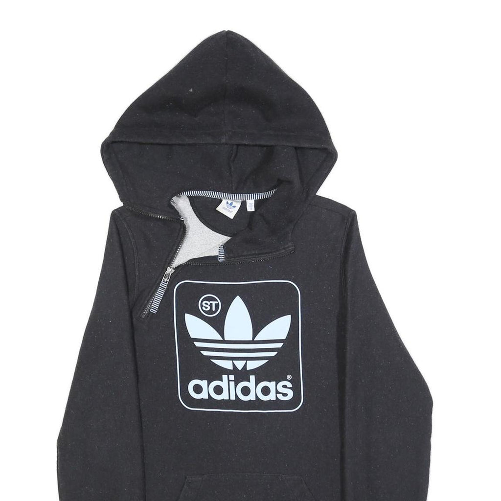 ADIDAS Womens Black Hoodie S ¼ Zip Logo Cotton Sweatshirt Casual