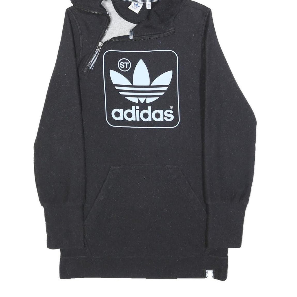 ADIDAS Womens Black Hoodie S ¼ Zip Logo Cotton Sweatshirt Casual