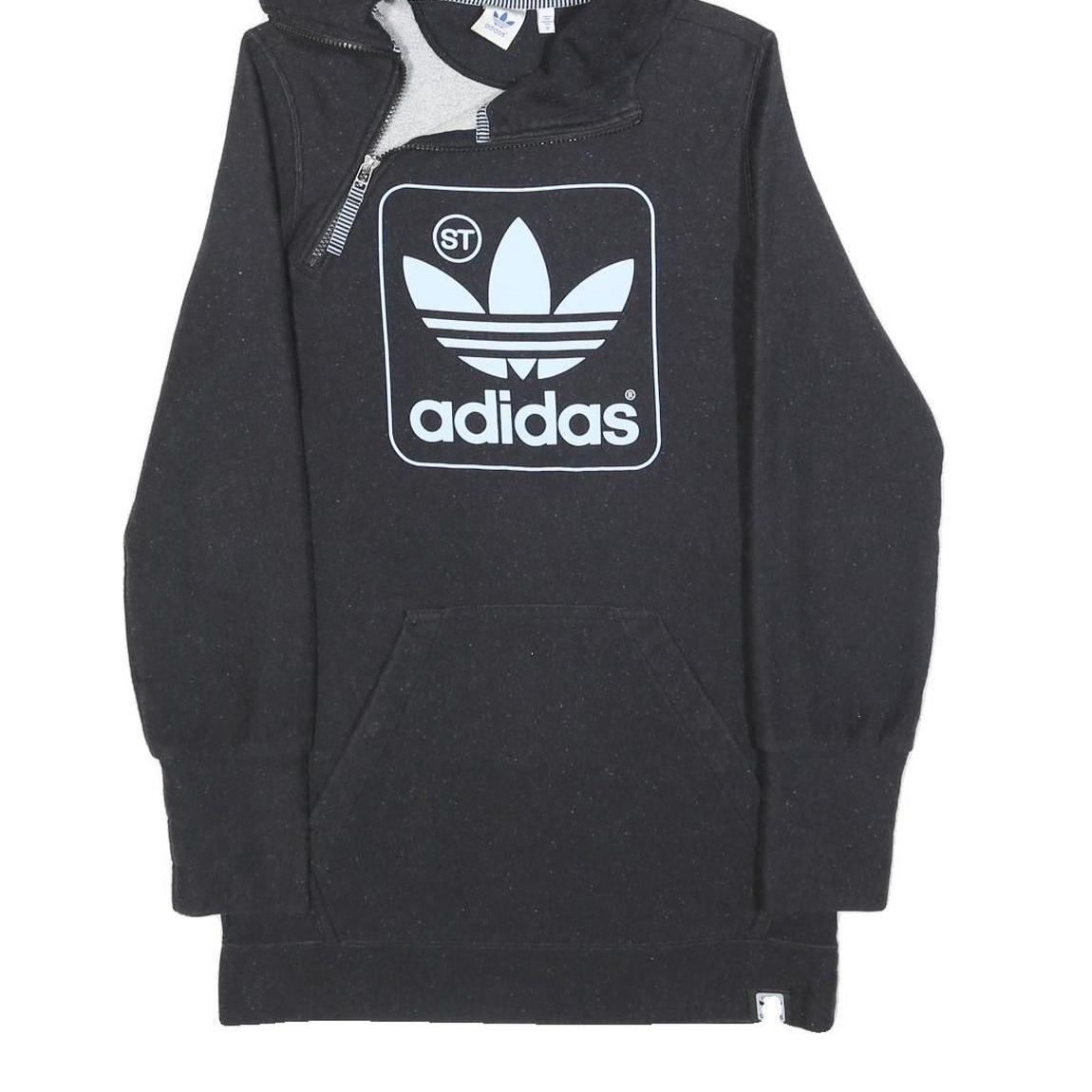 ADIDAS Womens Black Hoodie S ¼ Zip Logo Cotton Sweatshirt Casual