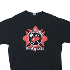 GILDAN Mens Black The Fire House Kushog Lake Graphic T-Shirt L Short Sleeve Crew