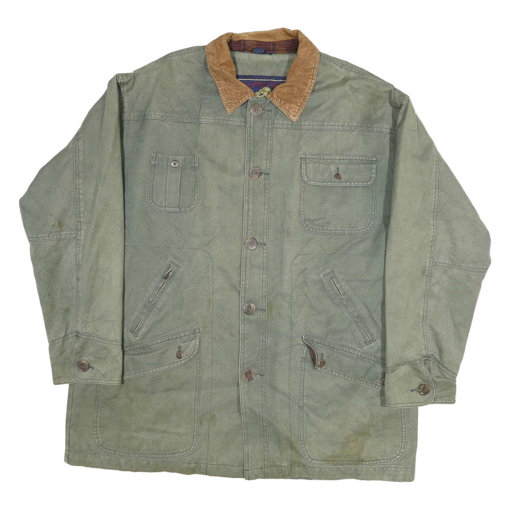 CHAPS RALPH LAUREN Mens Green Cotton Casual L Jacket Button Collar Classic