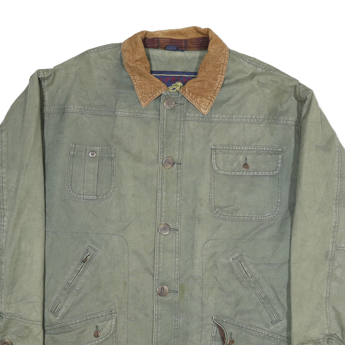 CHAPS RALPH LAUREN Mens Green Cotton Casual L Jacket Button Collar Classic