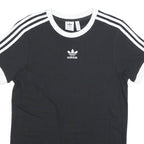 ADIDAS Womens Black & White T-Shirt UK 6 Short Sleeve Crew Neck 3 Stripes