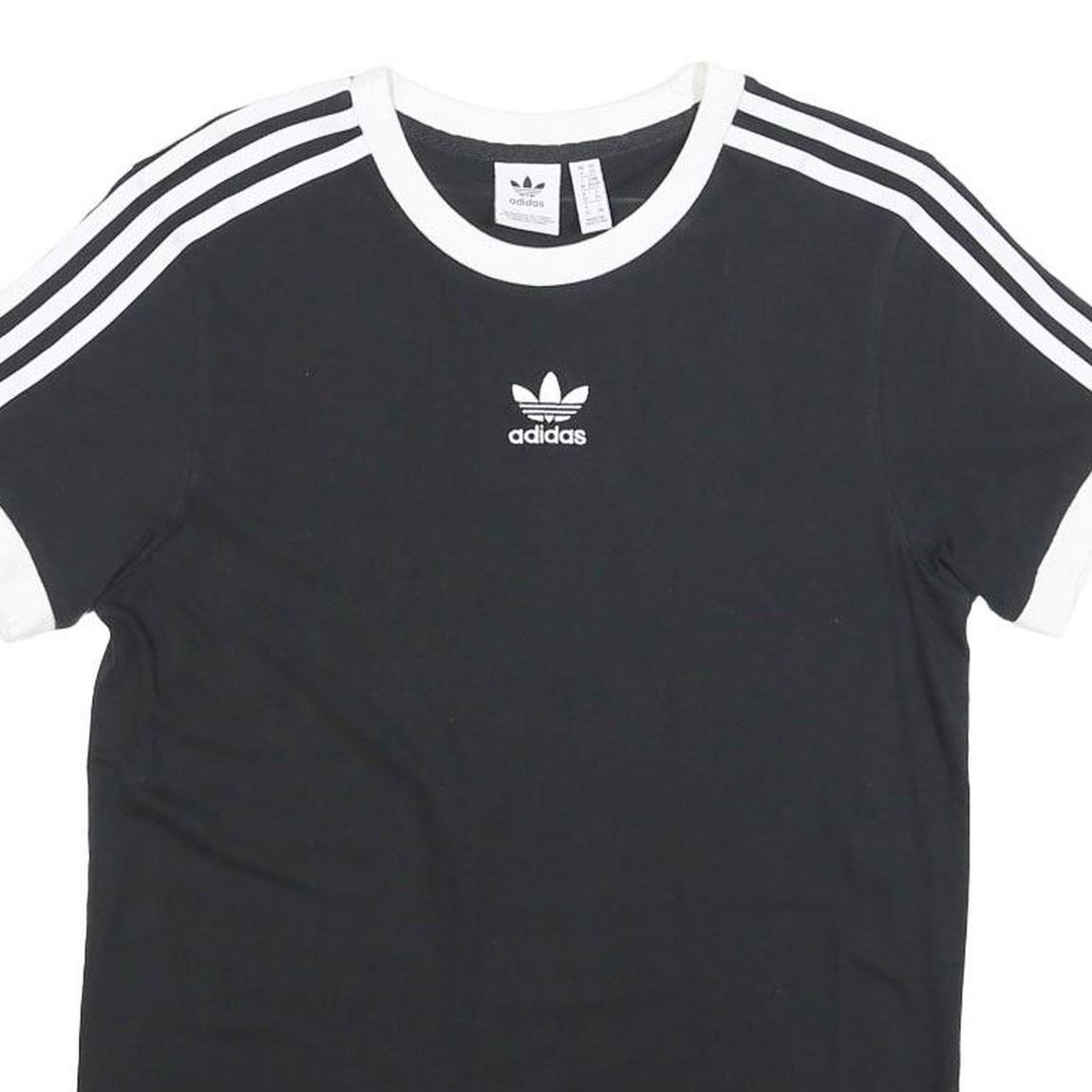 ADIDAS Womens Black & White T-Shirt UK 6 Short Sleeve Crew Neck 3 Stripes