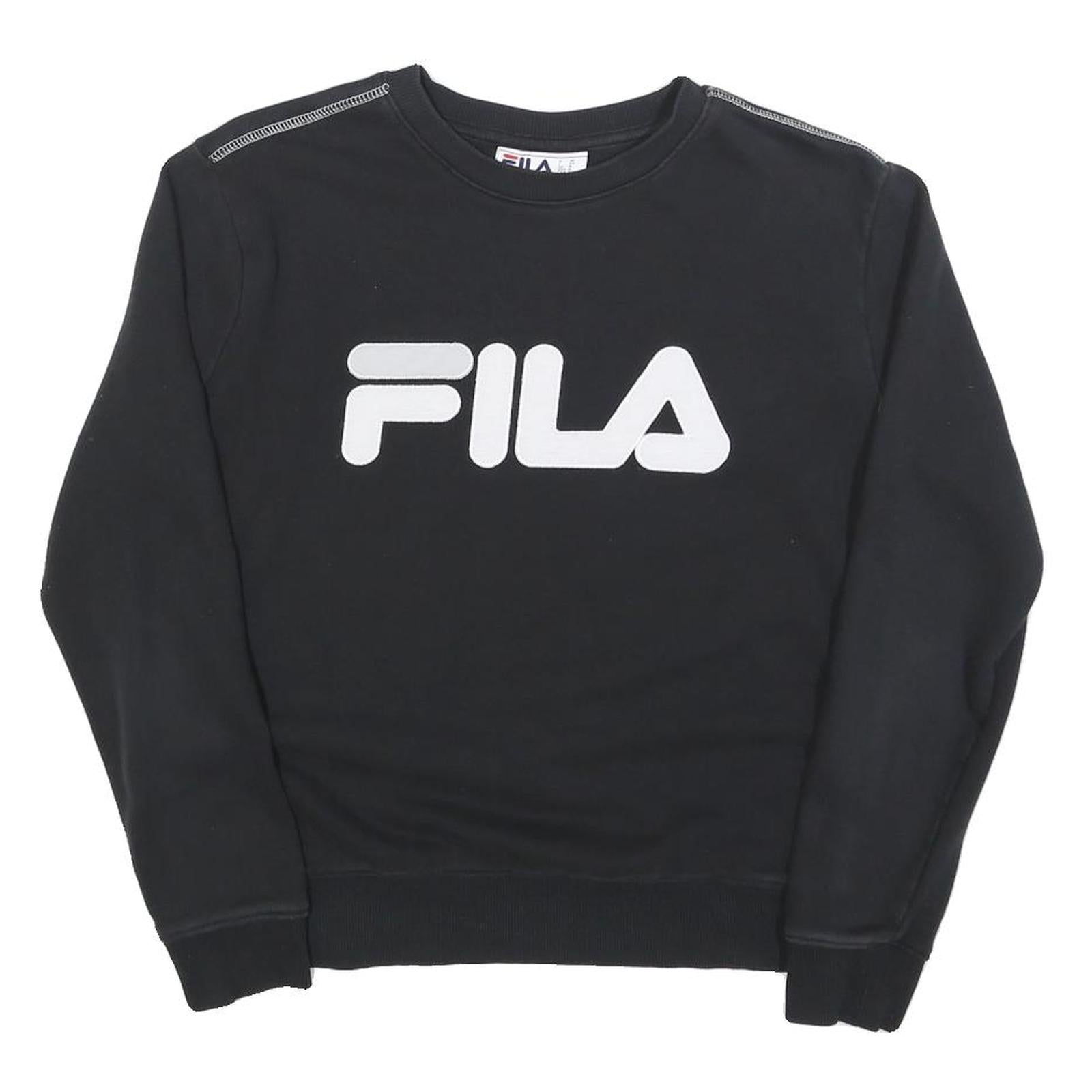 FILA Womens Black Crew Neck M Sweatshirt Cotton Blend Logo Casual Pullover