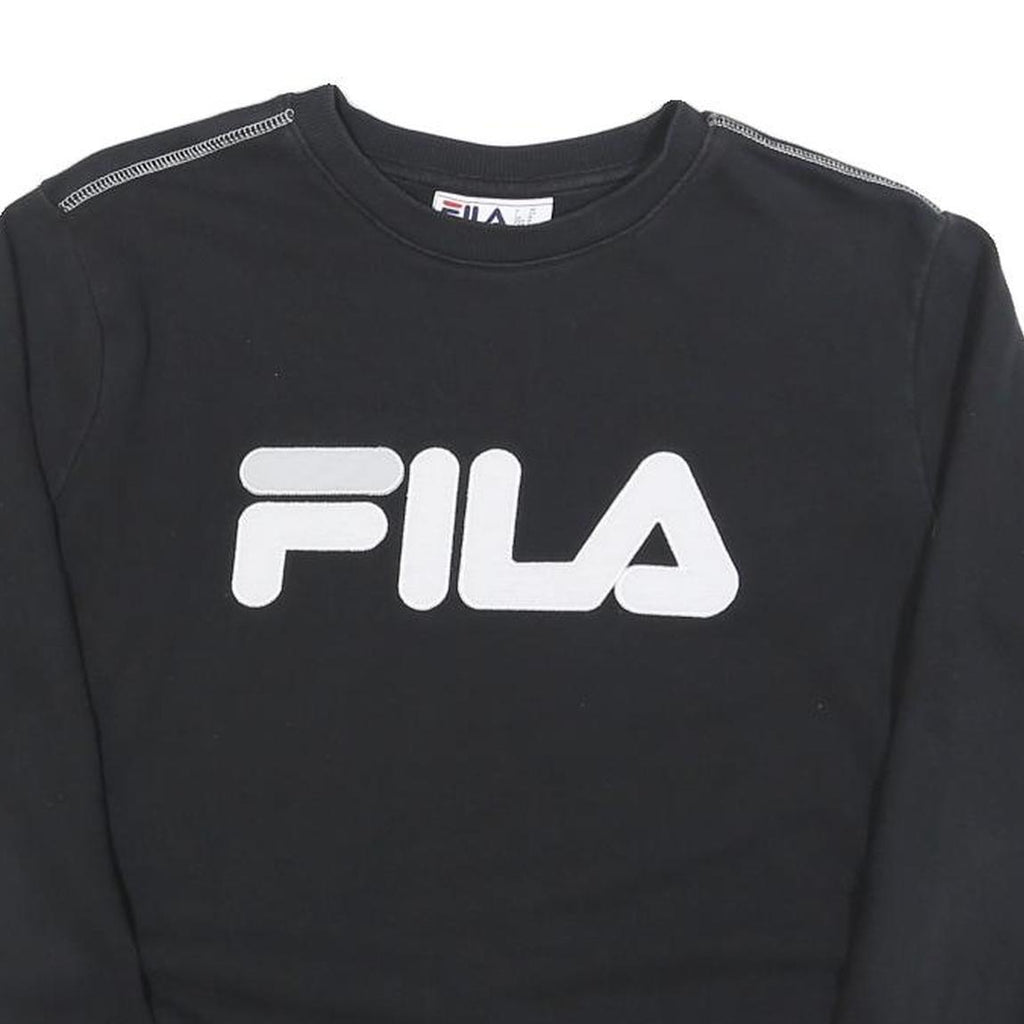 FILA Womens Black Crew Neck M Sweatshirt Cotton Blend Logo Casual Pullover