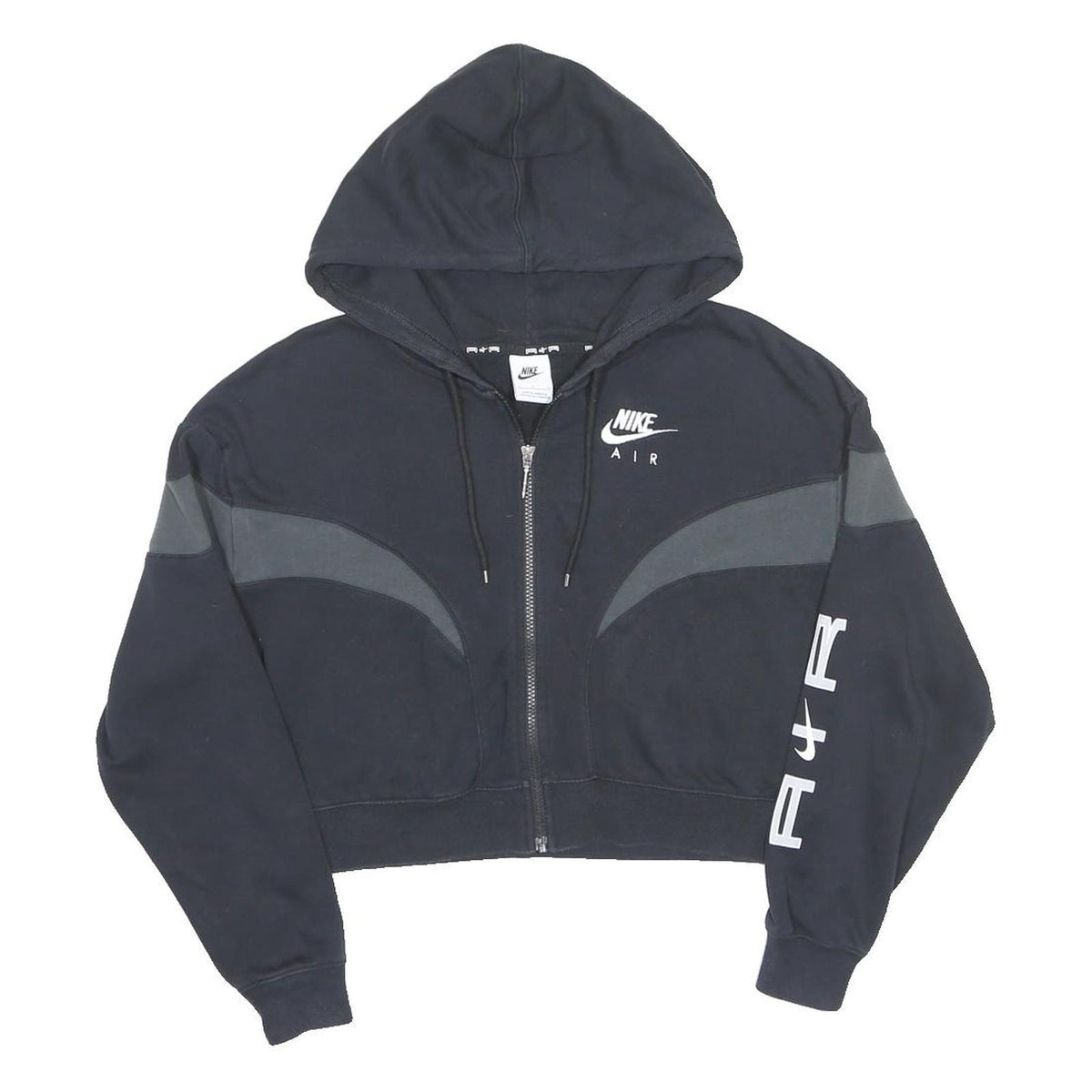 NIKE Womens Black & Grey Air Full Zip Cropped Hoodie S