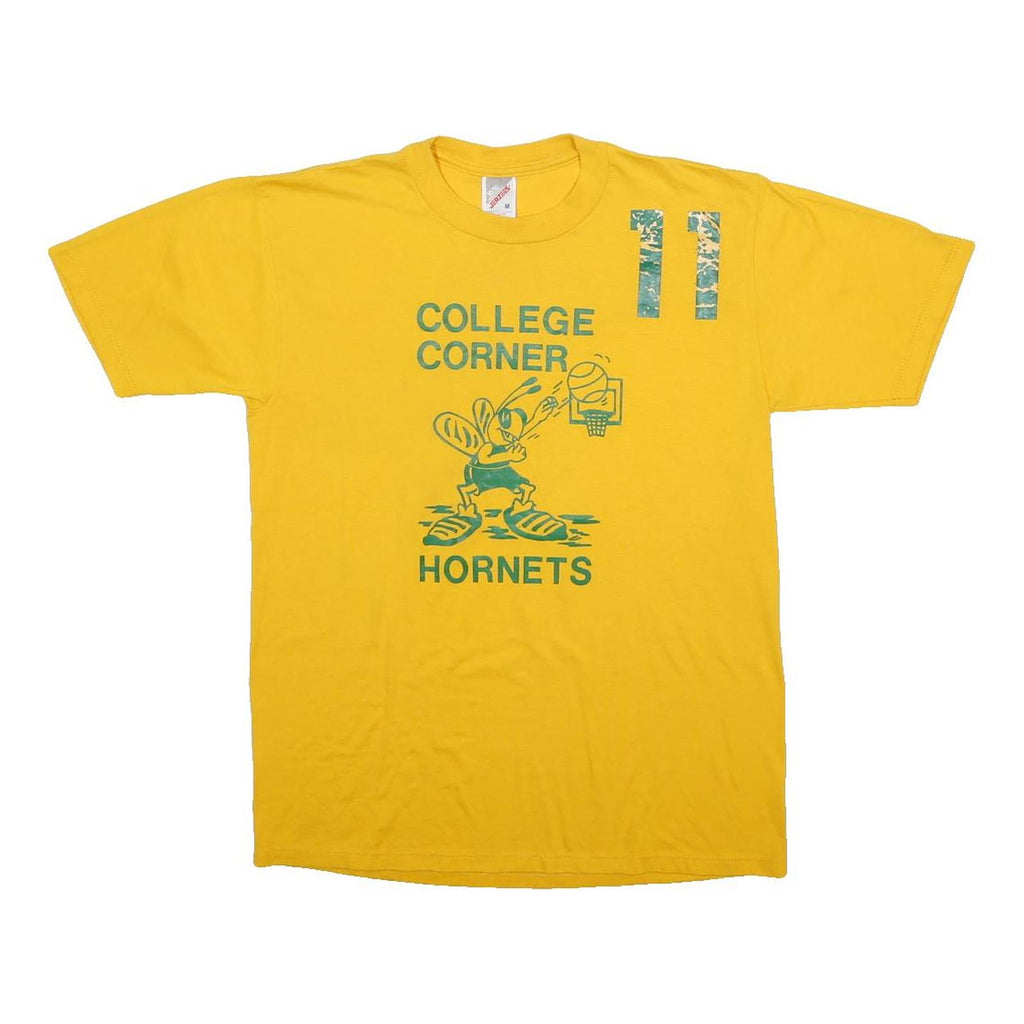 JERZEES Mens Yellow College Corner Hornets Graphic T-Shirt M Short Sleeve Crew