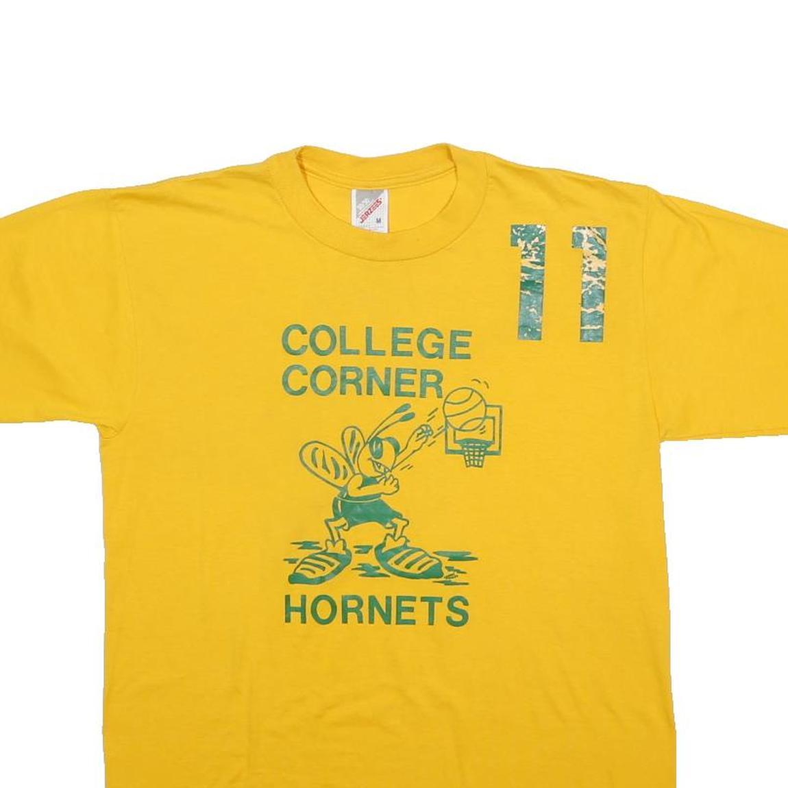 JERZEES Mens Yellow College Corner Hornets Graphic T-Shirt M Short Sleeve Crew