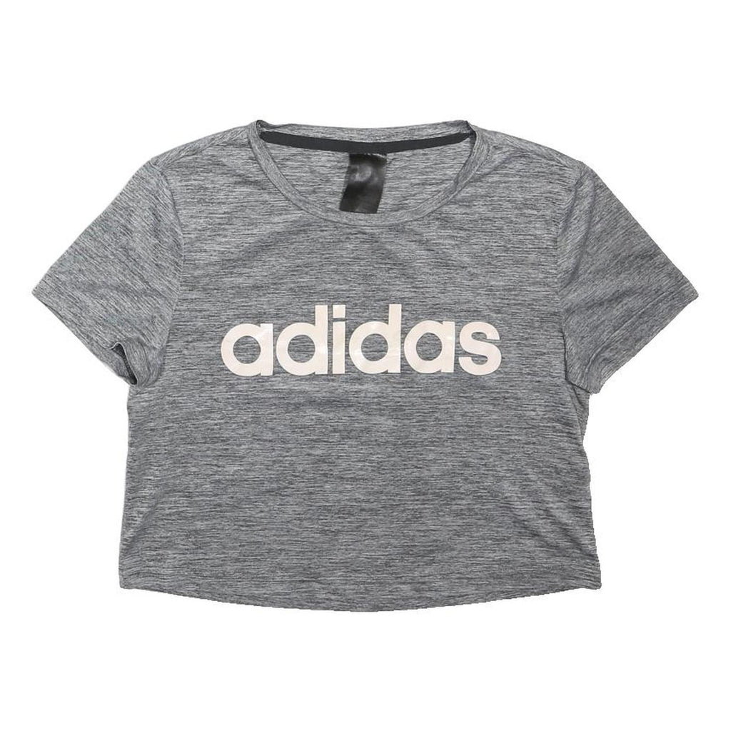 ADIDAS Womens Grey Cropped T-Shirt XS Short Sleeve Crew Neck Sports Logo