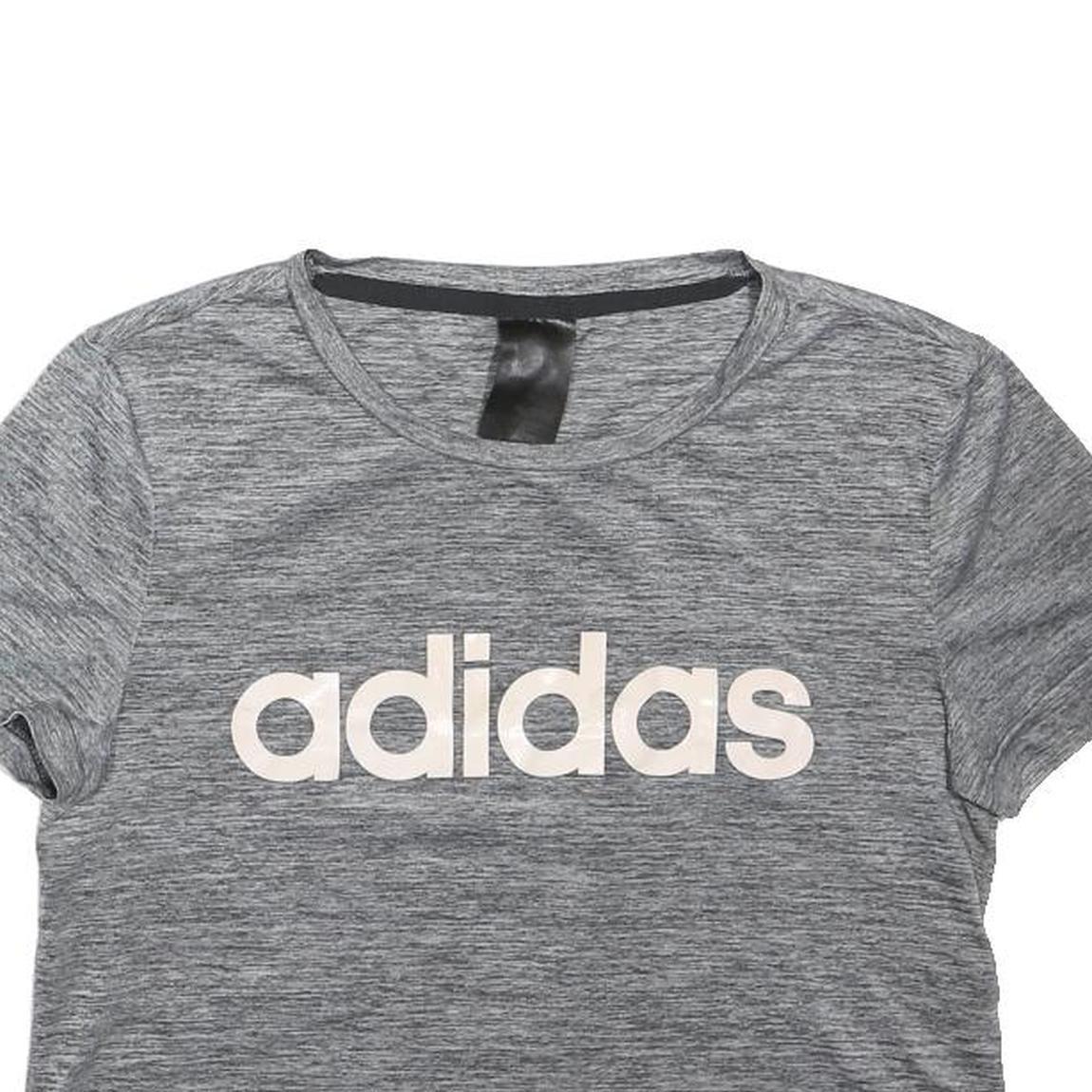 ADIDAS Womens Grey Cropped T-Shirt XS Short Sleeve Crew Neck Sports Logo