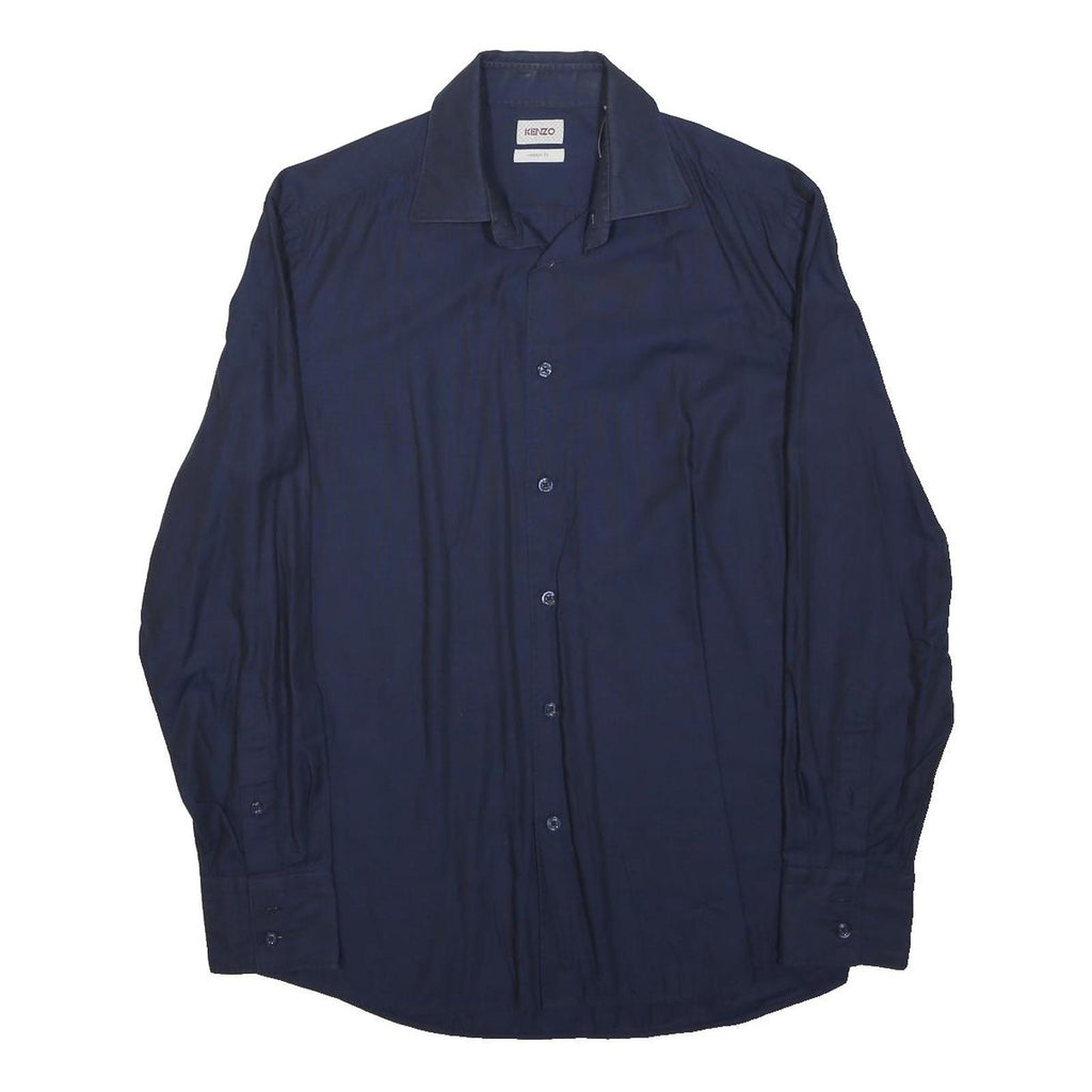 KENZO Mens Navy Blue Plain Shirt S Cotton Blend Classic Fit