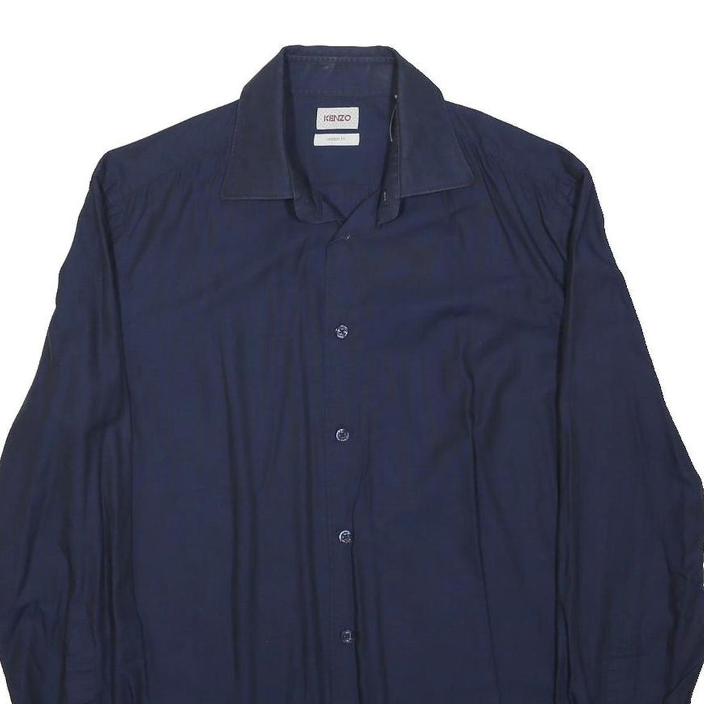 KENZO Mens Navy Blue Plain Shirt S Cotton Blend Classic Fit