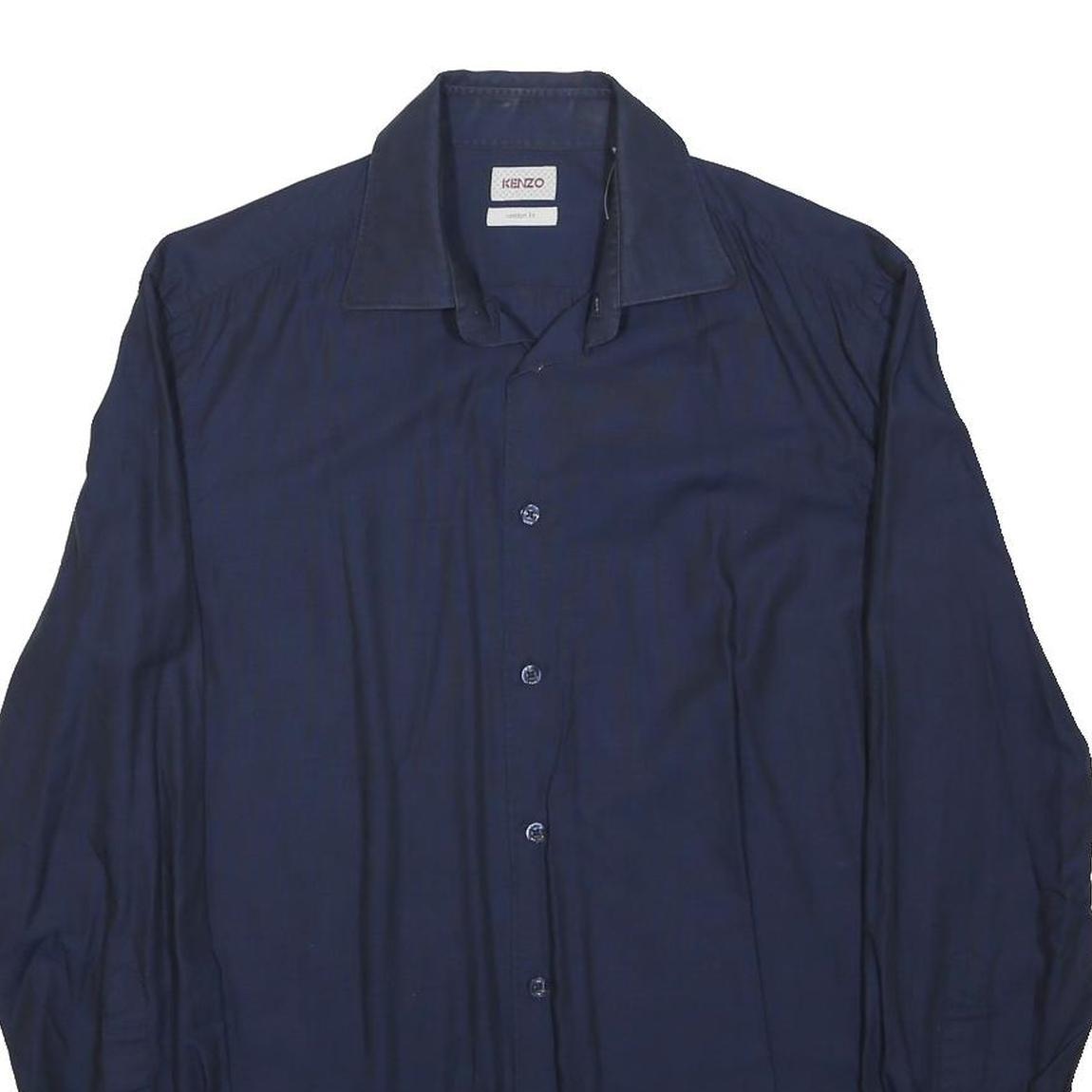 KENZO Mens Navy Blue Plain Shirt S Cotton Blend Classic Fit