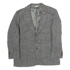 Mens Grey Button Cotton Classic Jacket Herringbone Pattern L L Vintage Style