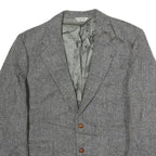 Mens Grey Button Cotton Classic Jacket Herringbone Pattern L L Vintage Style