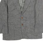 Mens Grey Button Cotton Classic Jacket Herringbone Pattern L L Vintage Style