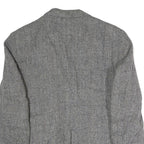 Mens Grey Button Cotton Classic Jacket Herringbone Pattern L L Vintage Style