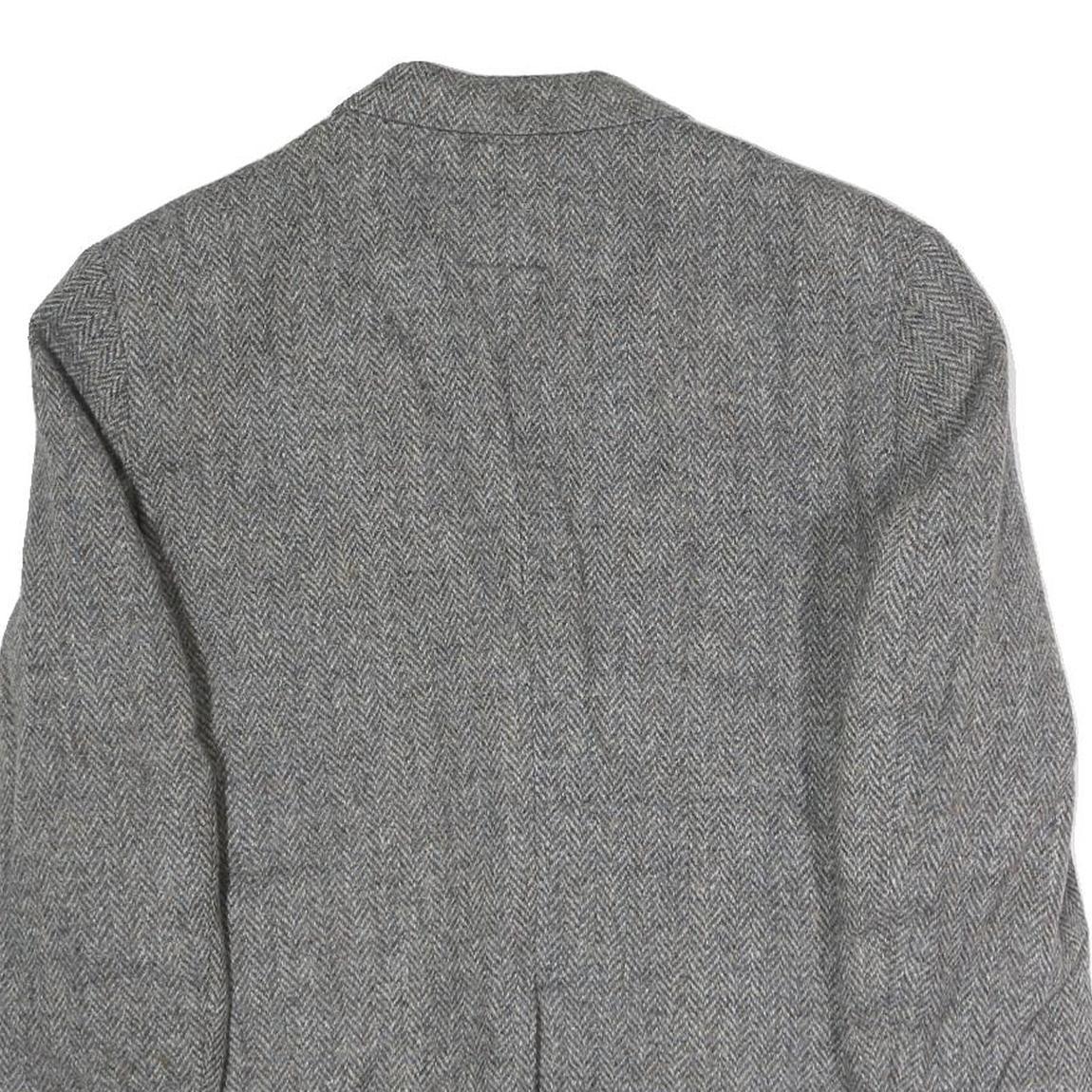Mens Grey Button Cotton Classic Jacket Herringbone Pattern L L Vintage Style