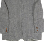 Mens Grey Button Cotton Classic Jacket Herringbone Pattern L L Vintage Style