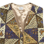 IDEA Womens Blue Brown Cream Patchwork Button Jacket L Patterned Waistcoat Satin