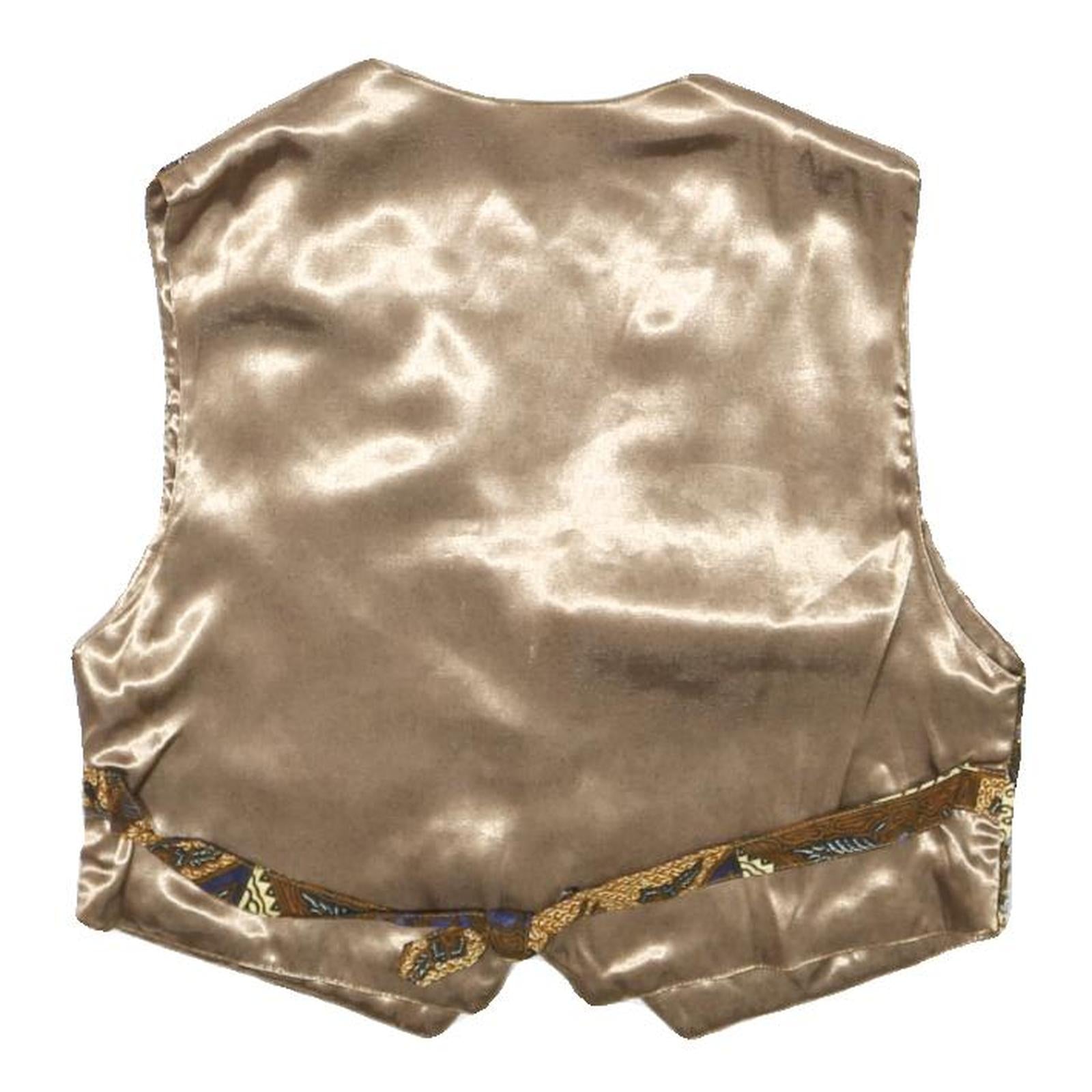 IDEA Womens Blue Brown Cream Patchwork Button Jacket L Patterned Waistcoat Satin