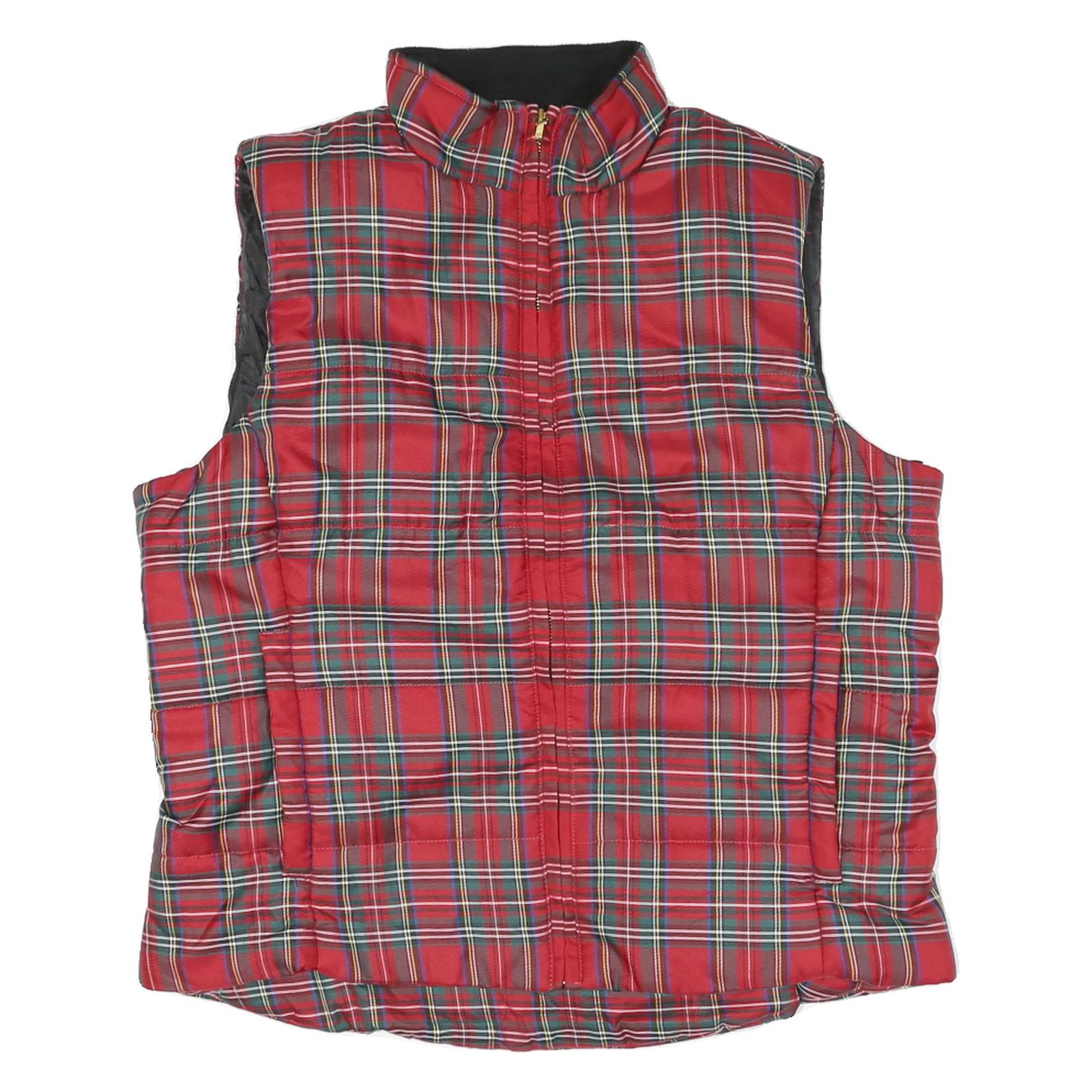 CHAPS Mens Red Plaid Jacket XL Polyester Blend Quilted Sleeveless Zip Fastening