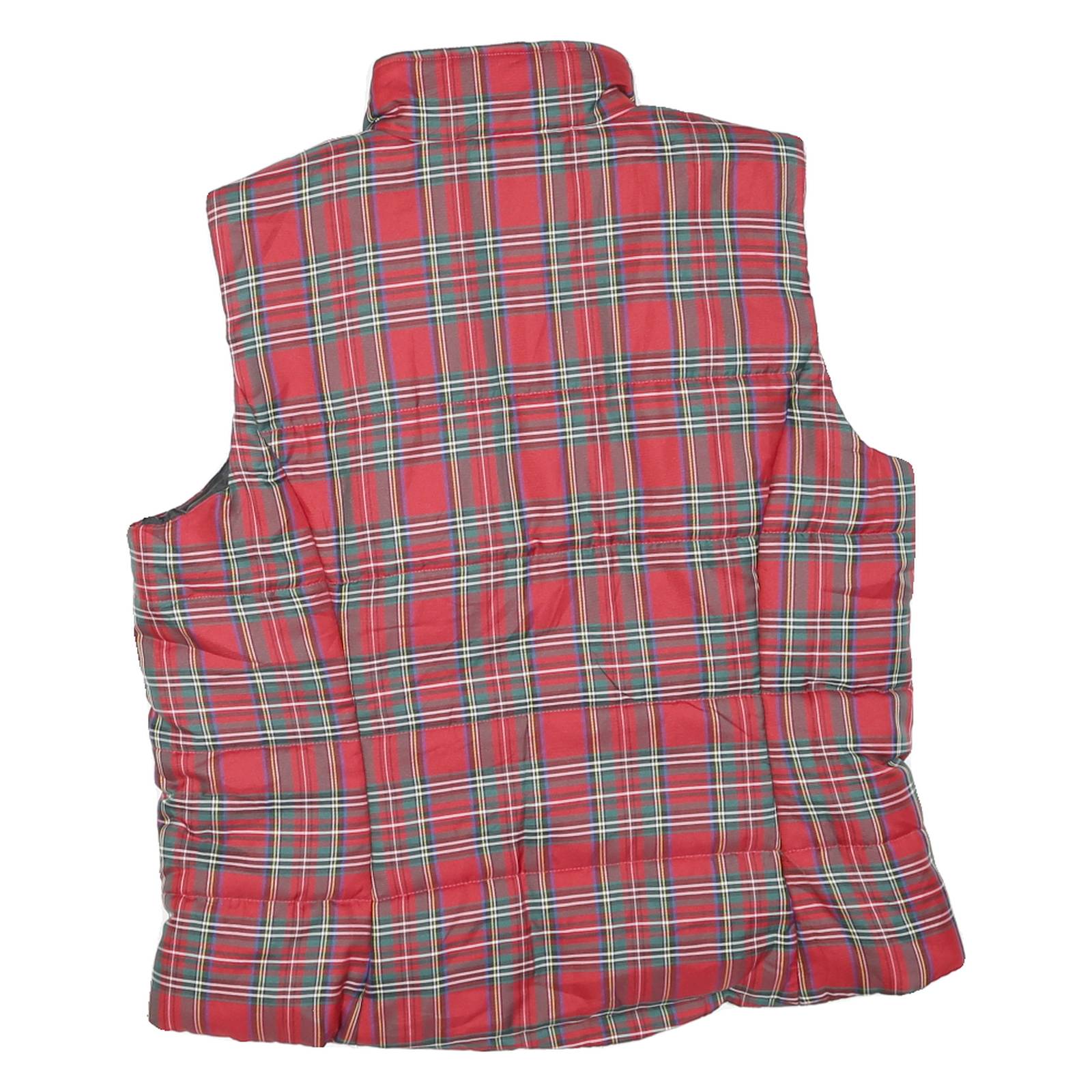 CHAPS Mens Red Plaid Jacket XL Polyester Blend Quilted Sleeveless Zip Fastening