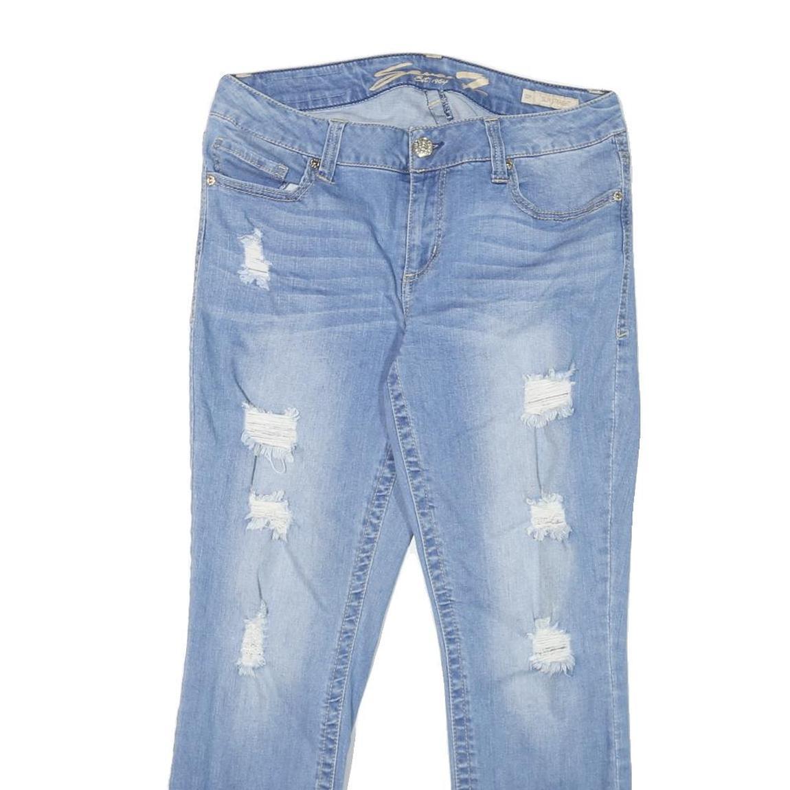 SEVEN7 Womens Jeans Blue Slim Skinny Denim Light W32 L28 Distressed Style