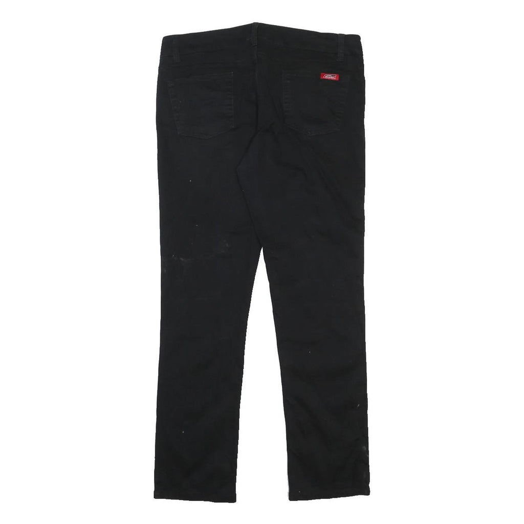 DICKIES Womens Cotton Blend Black Slim Zip Trousers W32 L28 Stylish Comfort