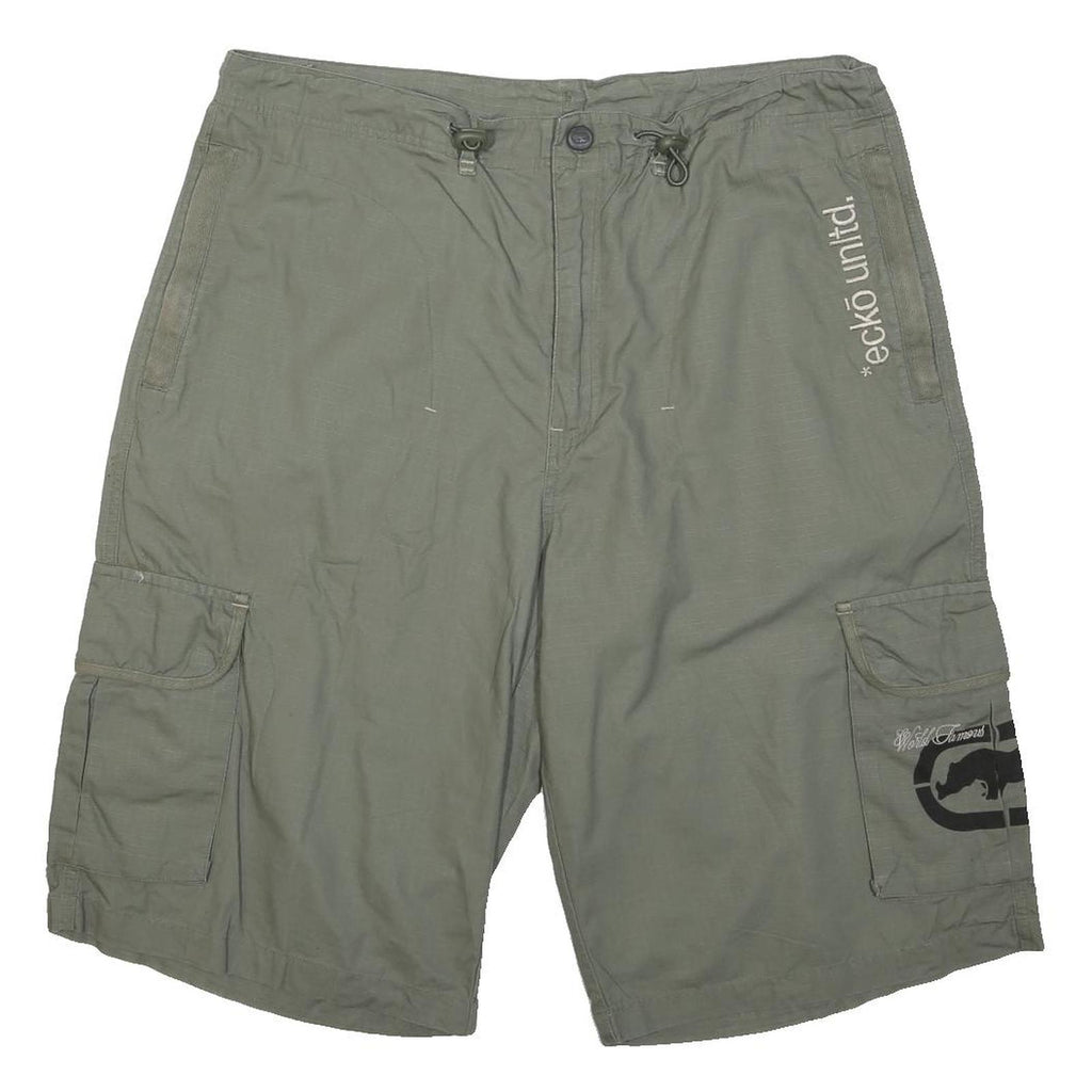 ECKO UNLTD Mens Shorts Green Cargo XL W36 Logo Printed Pockets Casual