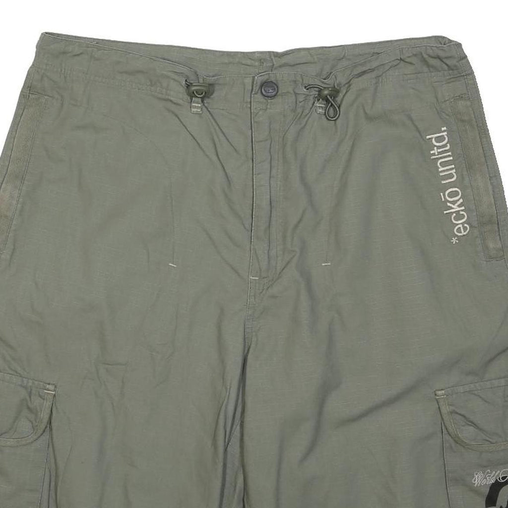 ECKO UNLTD Mens Shorts Green Cargo XL W36 Logo Printed Pockets Casual