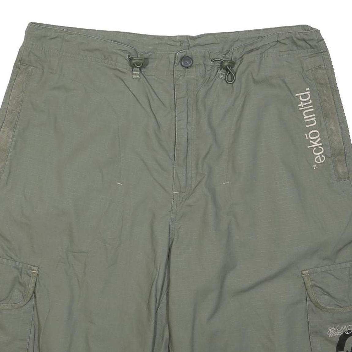 ECKO UNLTD Mens Shorts Green Cargo XL W36 Logo Printed Pockets Casual