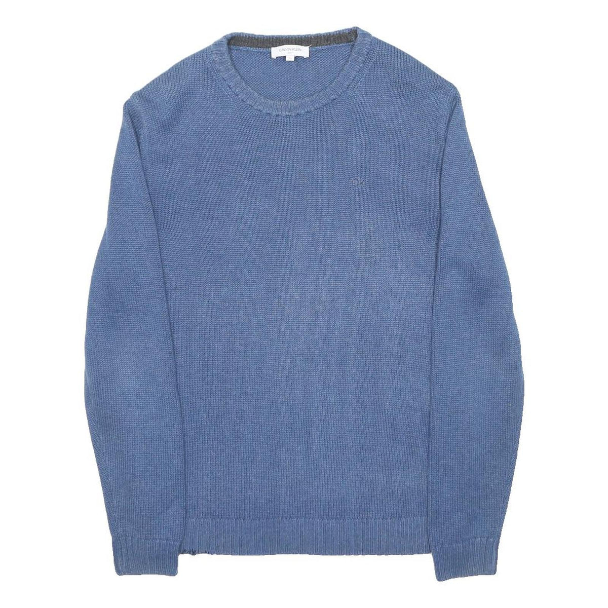 CALVIN KLEIN Mens Blue Plain Cotton Blend Basic Knit Jumper L Casual Comfort