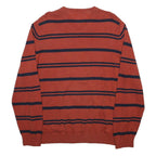 TOMMY HILFIGER Mens Rust & Navy Blue Striped Pattern V-Neck Plain Cotton Jumper