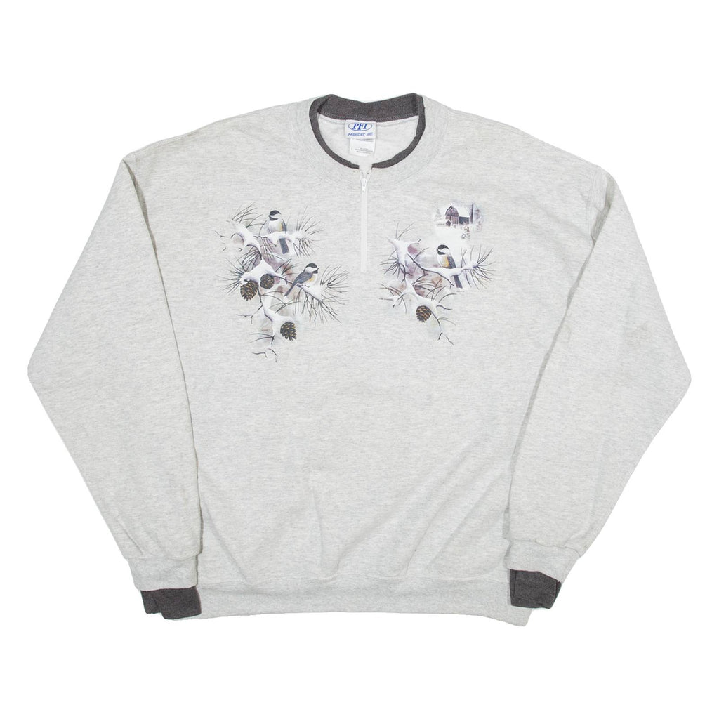 PFI FASHIONS Bird Print Womens Sweatshirt Grey 1/4 Zip L