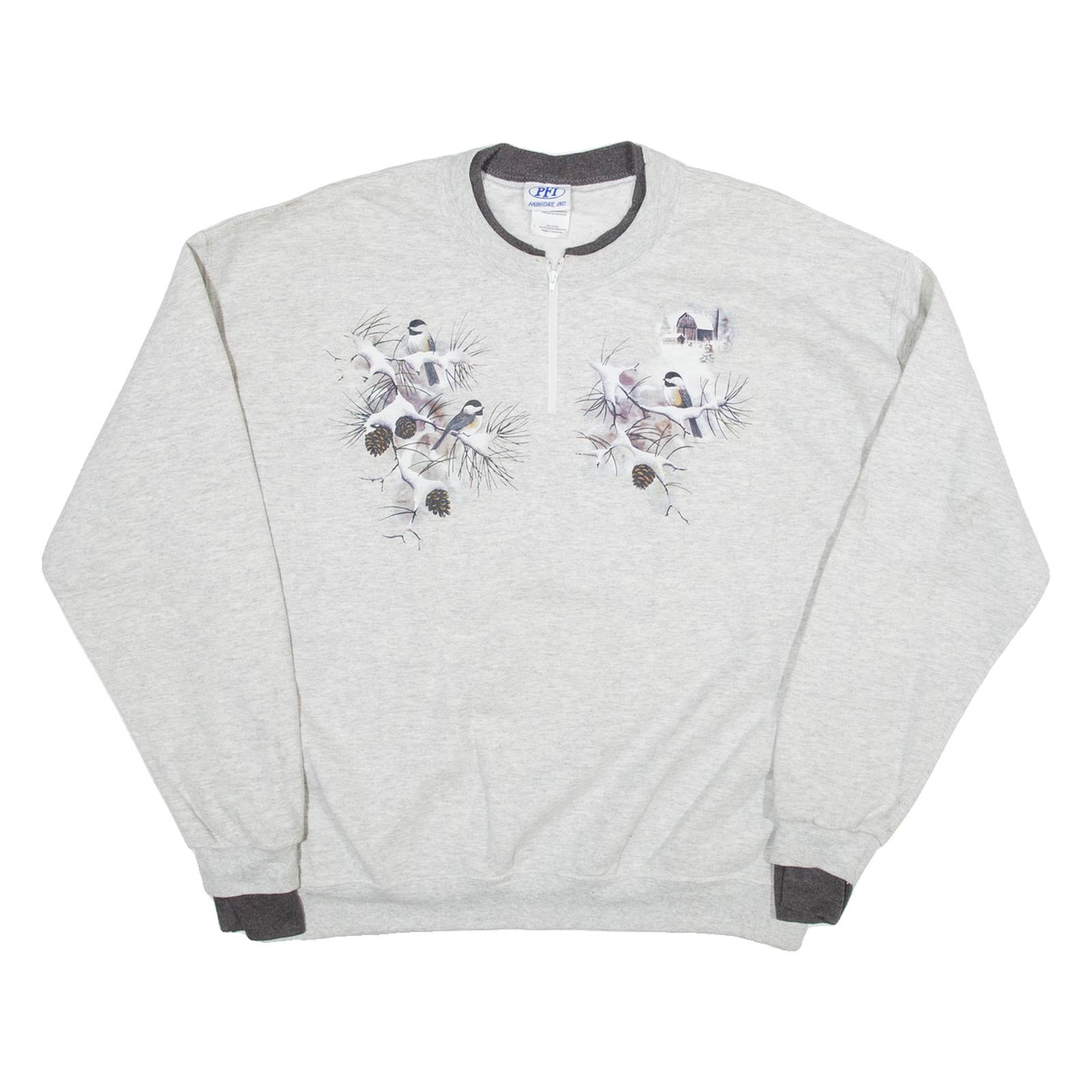 PFI FASHIONS Bird Print Womens Sweatshirt Grey 1/4 Zip L