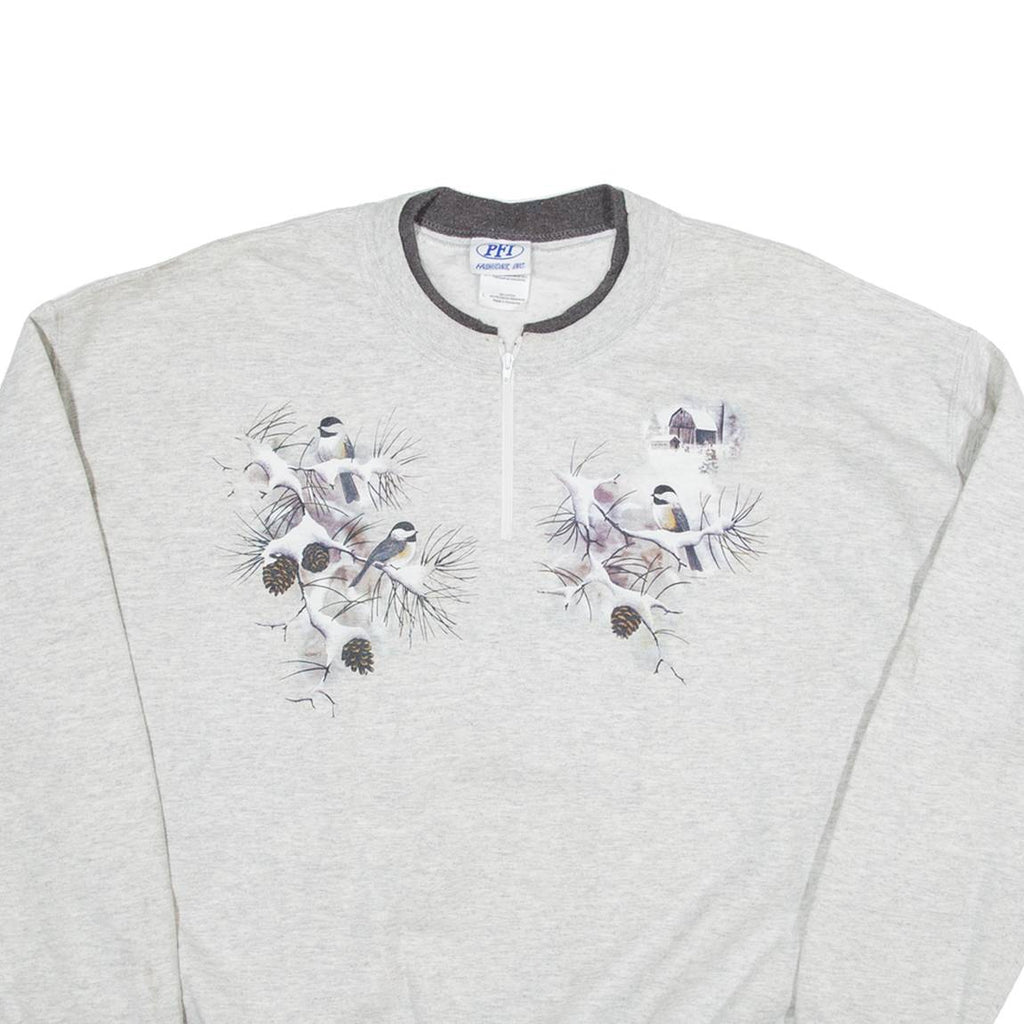 PFI FASHIONS Bird Print Womens Sweatshirt Grey 1/4 Zip L