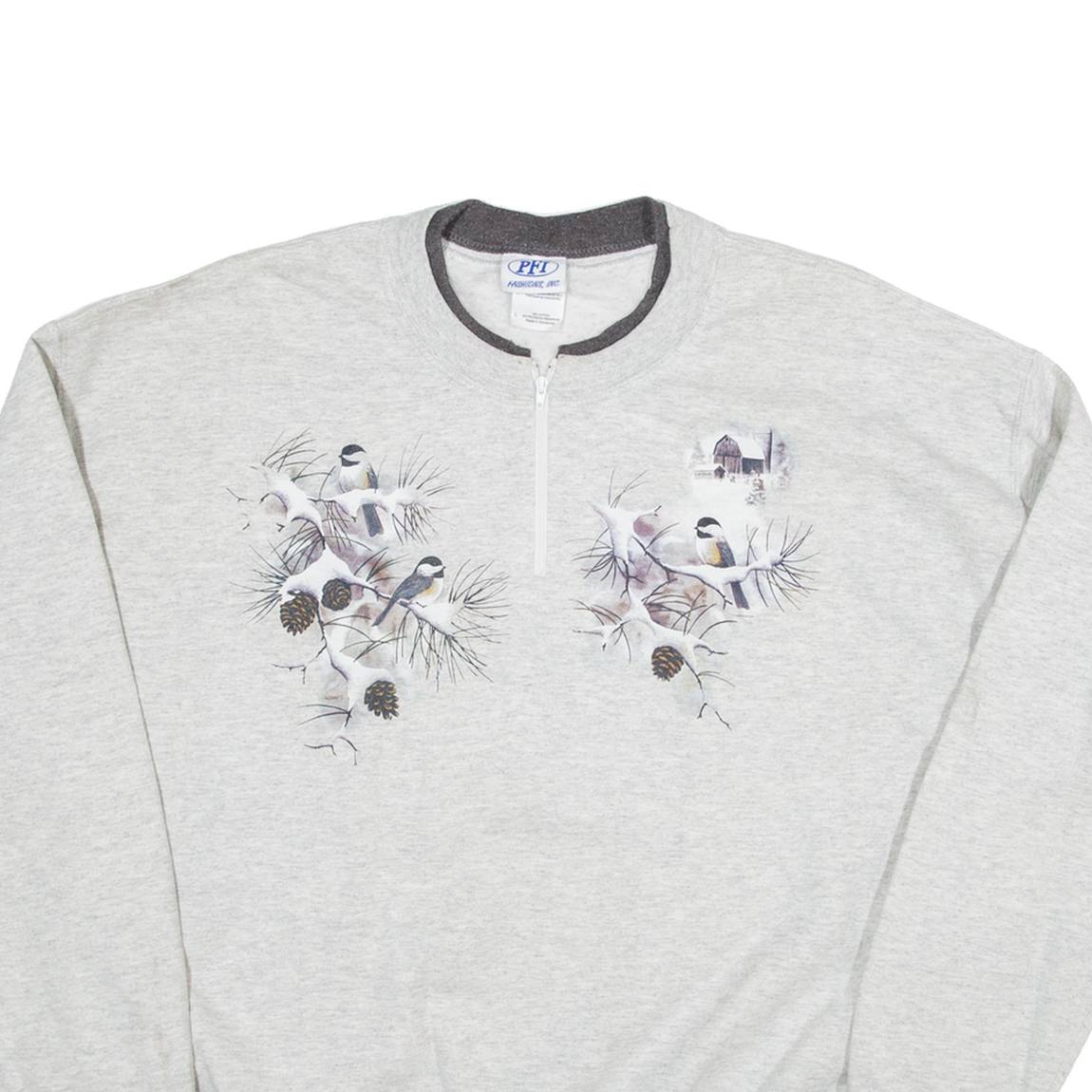 PFI FASHIONS Bird Print Womens Sweatshirt Grey 1/4 Zip L