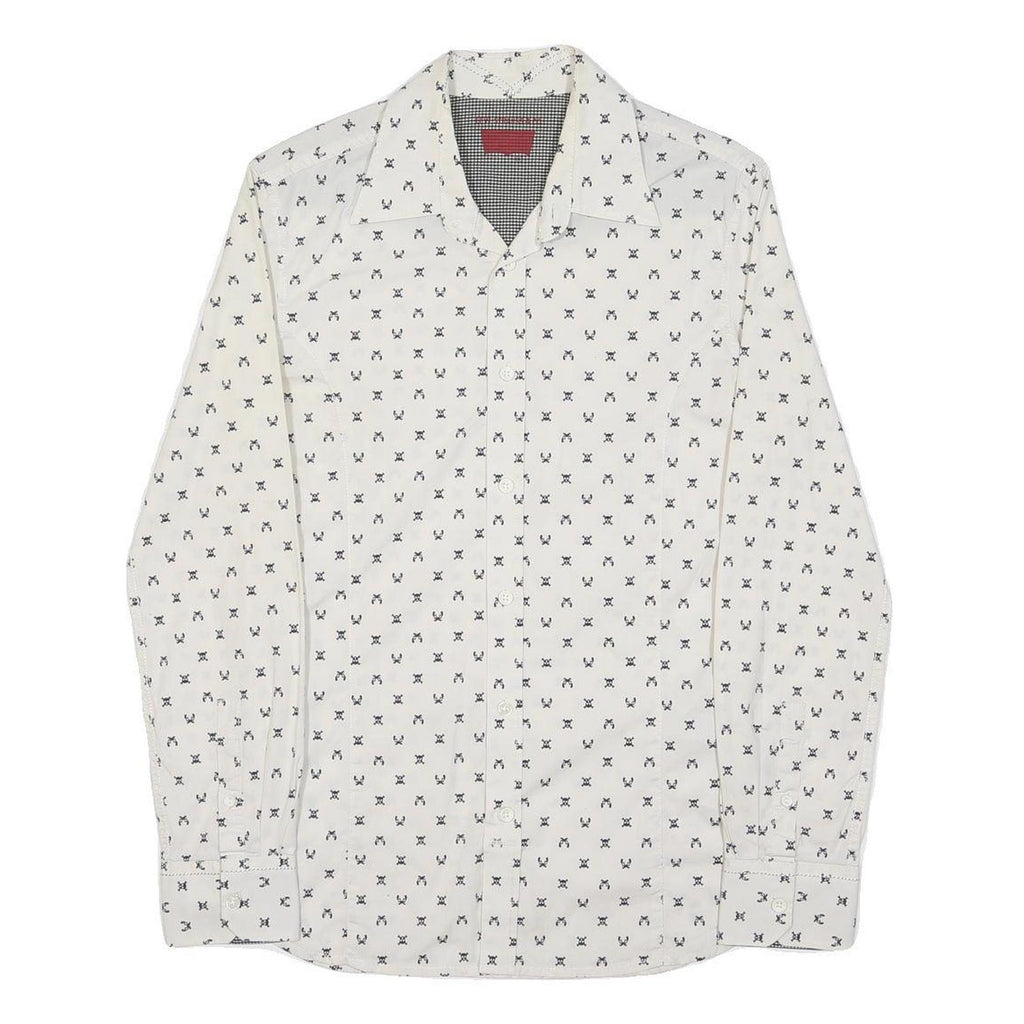 LEVI'S Womens White & Black Printed Cotton Blend Shirt M Long Sleeve Button