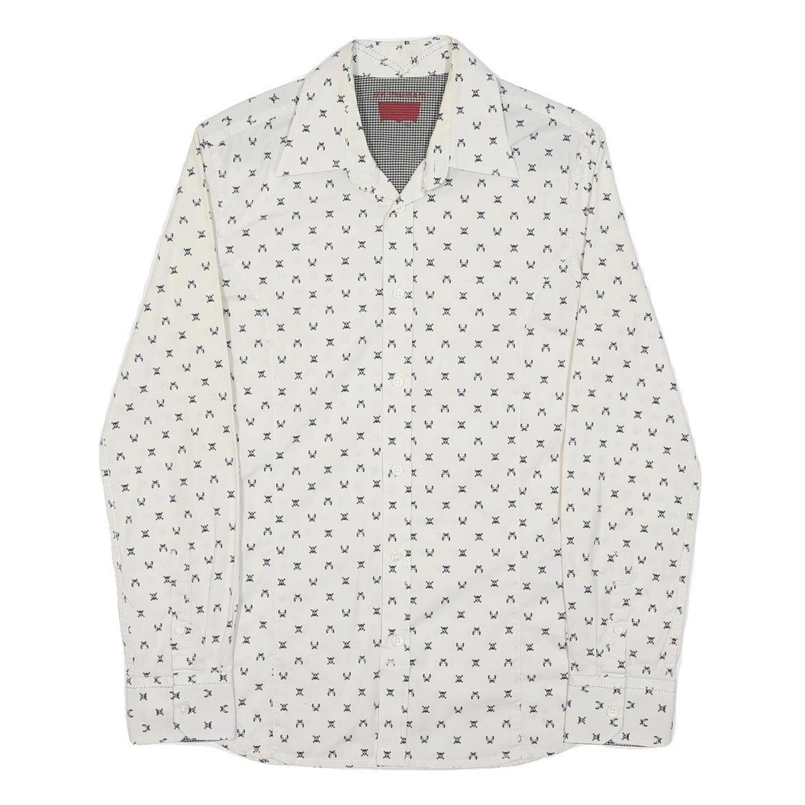LEVI'S Womens White & Black Printed Cotton Blend Shirt M Long Sleeve Button
