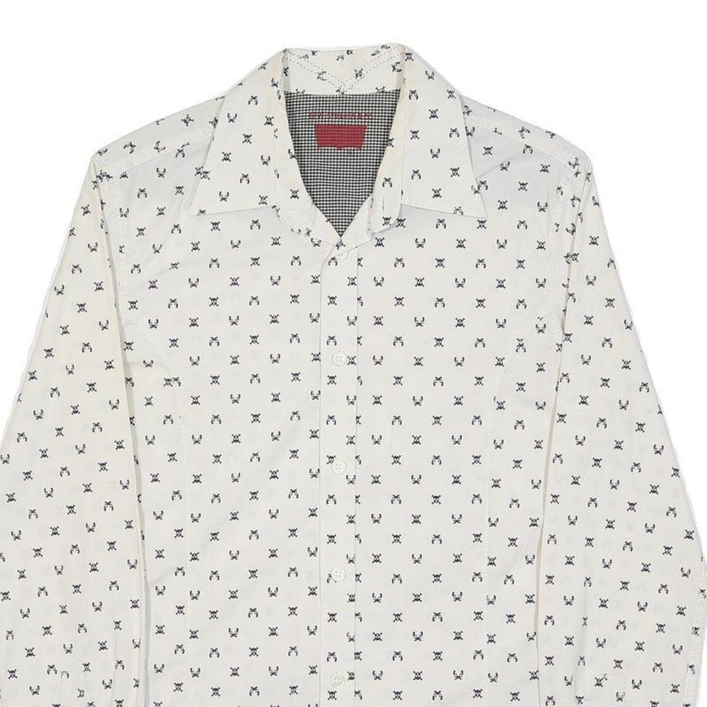 LEVI'S Womens White & Black Printed Cotton Blend Shirt M Long Sleeve Button
