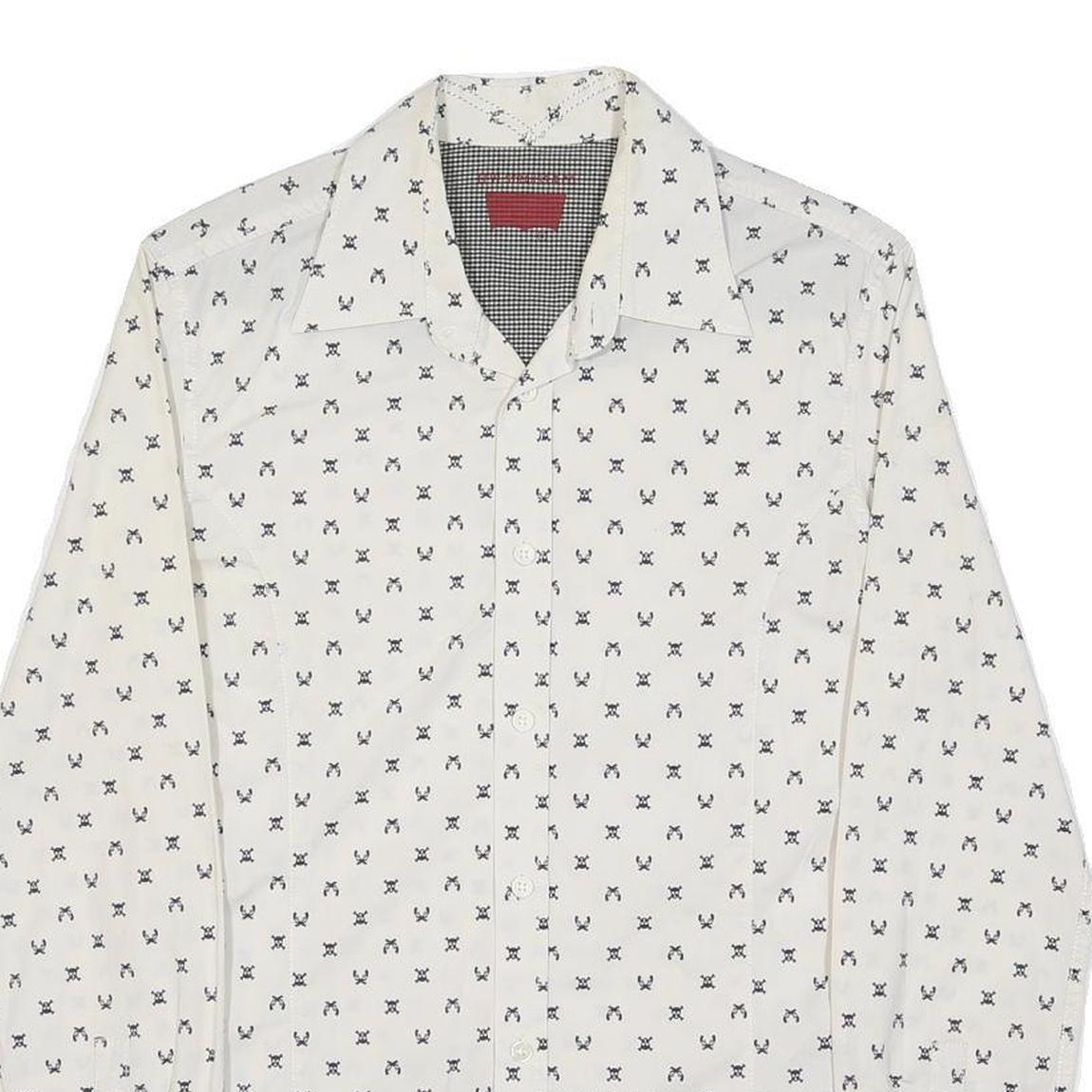 LEVI'S Womens White & Black Printed Cotton Blend Shirt M Long Sleeve Button